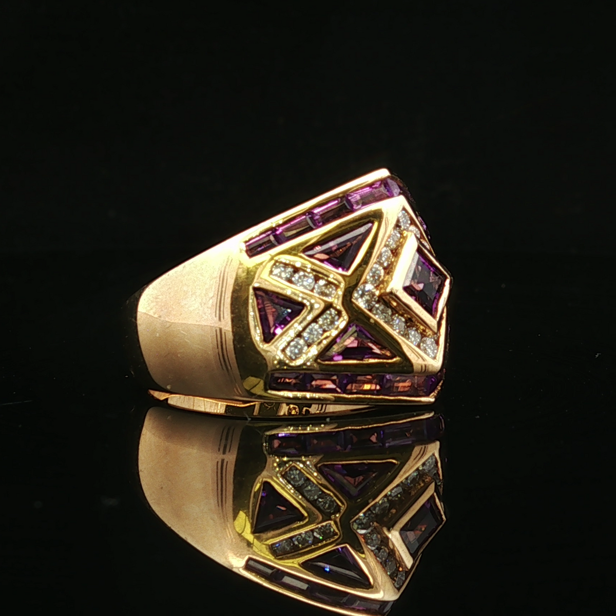 Ruth 18K Yellow Gold Amethyst Diamond Ring