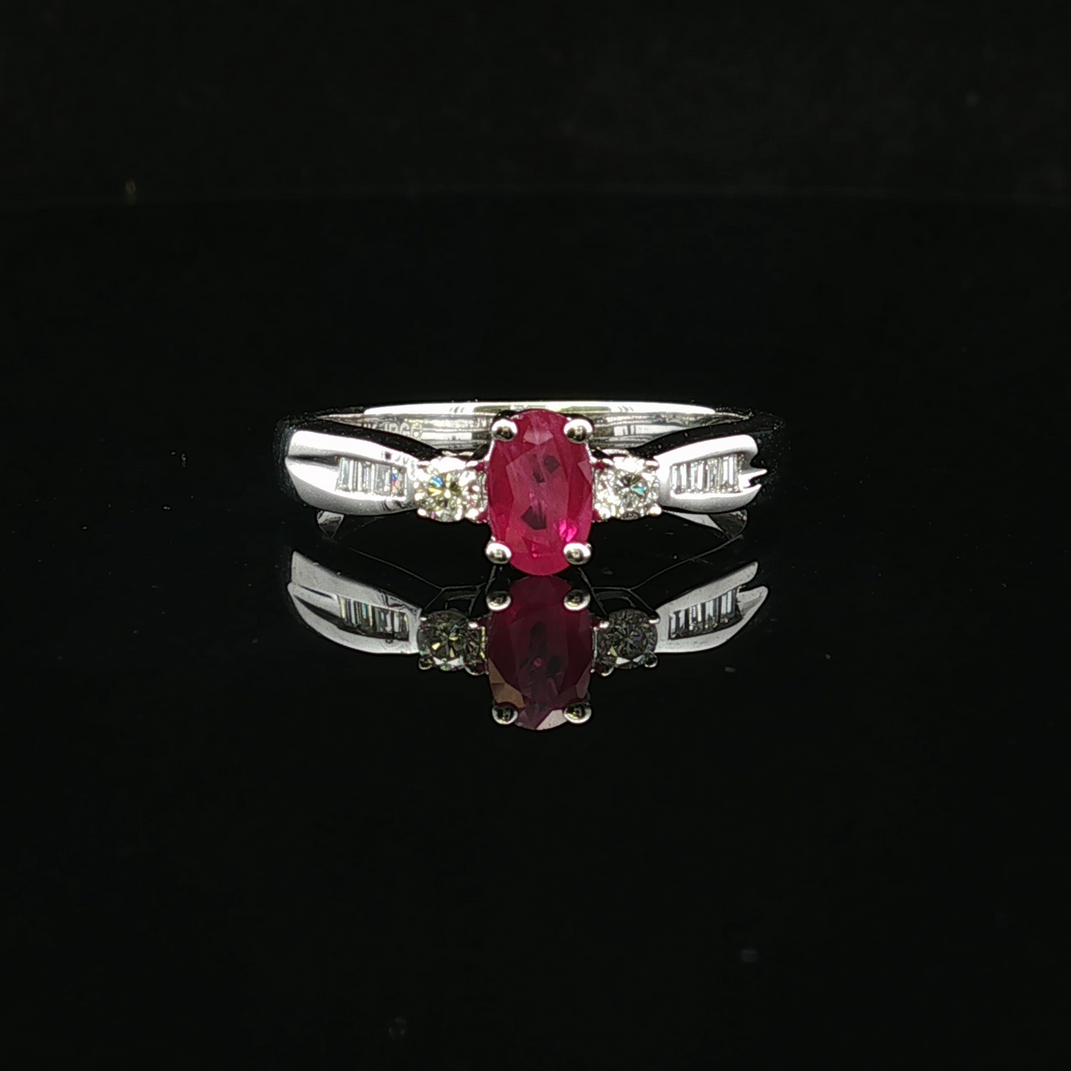 Viola Oval Ruby & Diamond Ring – 14K White Gold