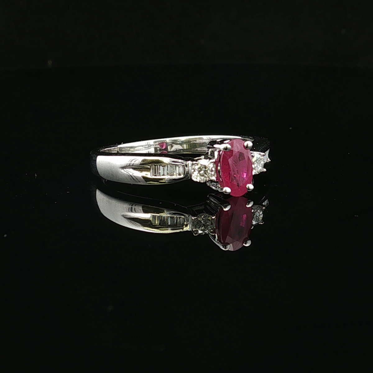 Viola Oval Ruby & Diamond Ring – 14K White Gold