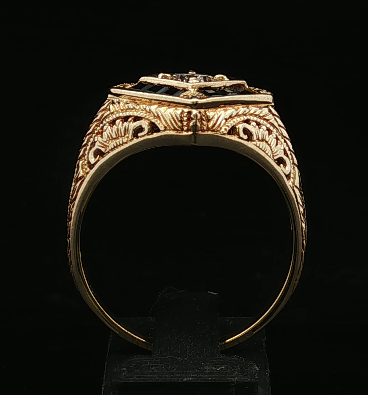 14K Yellow Gold Estate Diamond Sapphire Filigree Ring