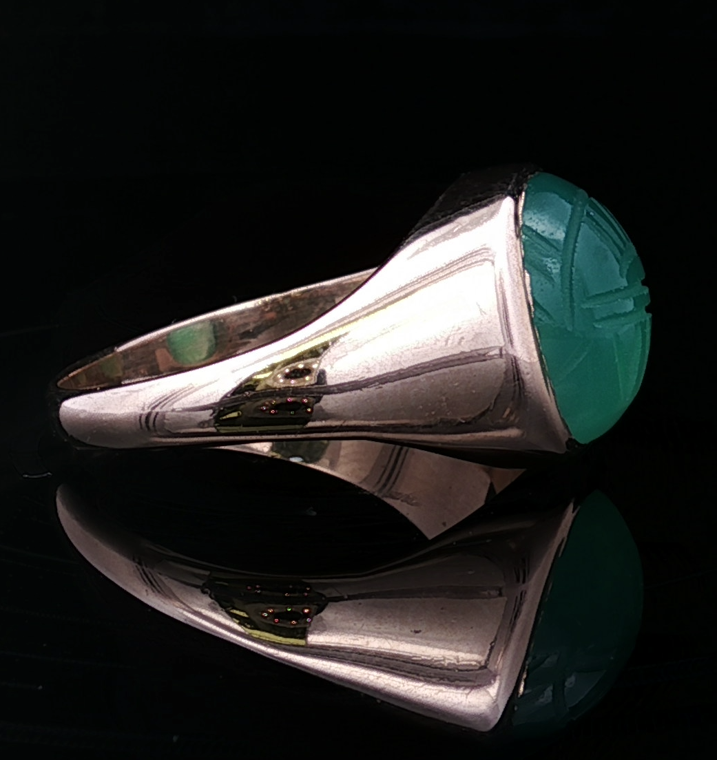 Winifrede Green Scarab Bezel Ring 14K Gold