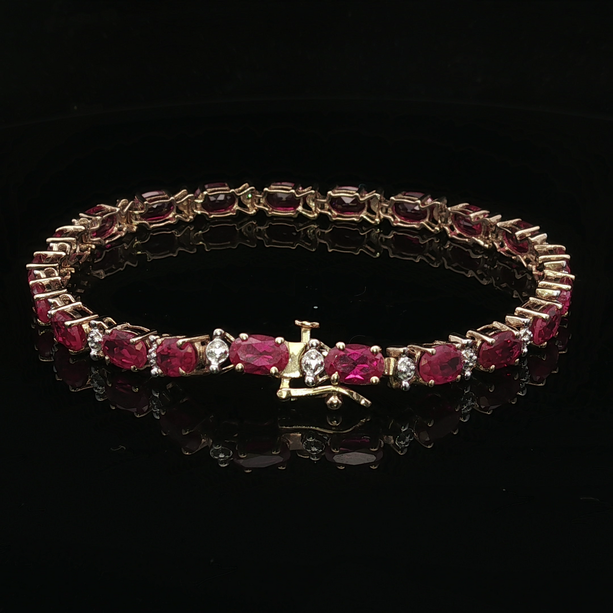 Maudee Ruby and Diamond Link Bracelet 10K Gold