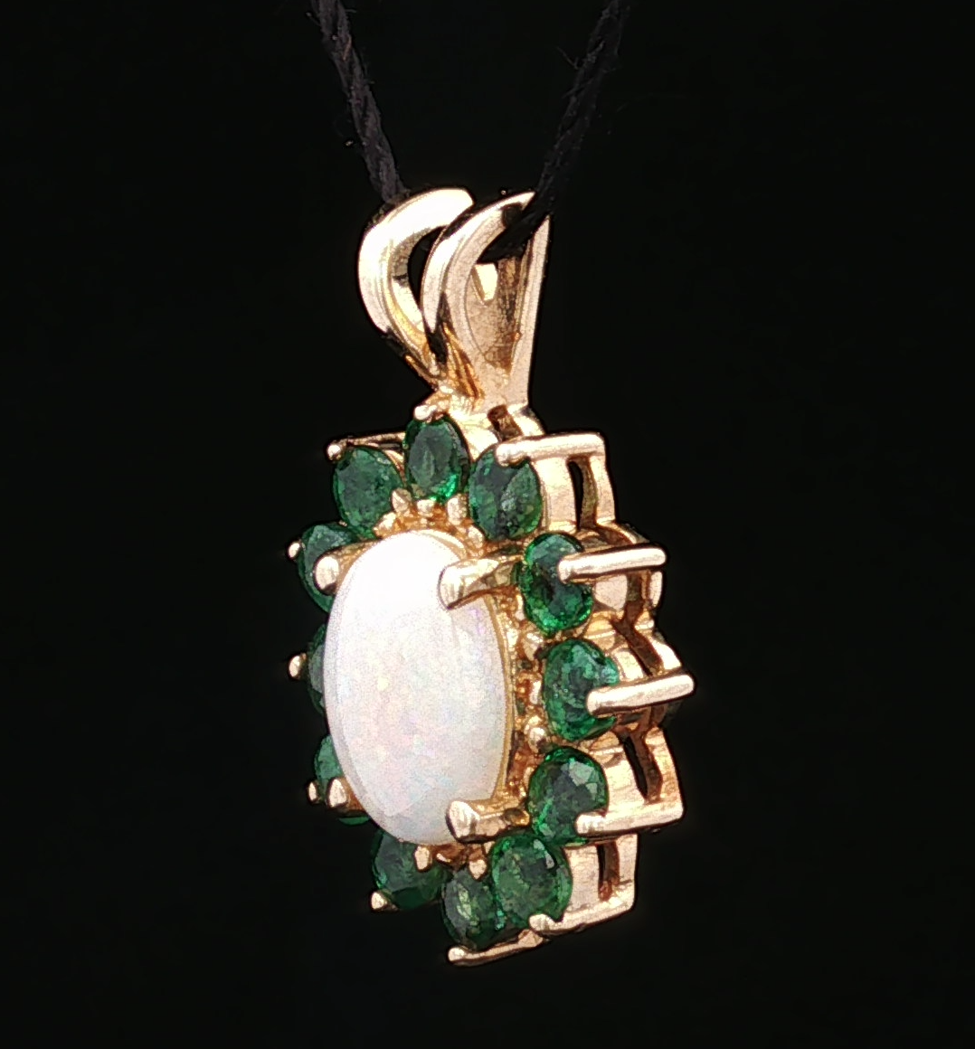 Millicente Opal and Emerald Halo Pendant 14K Gold