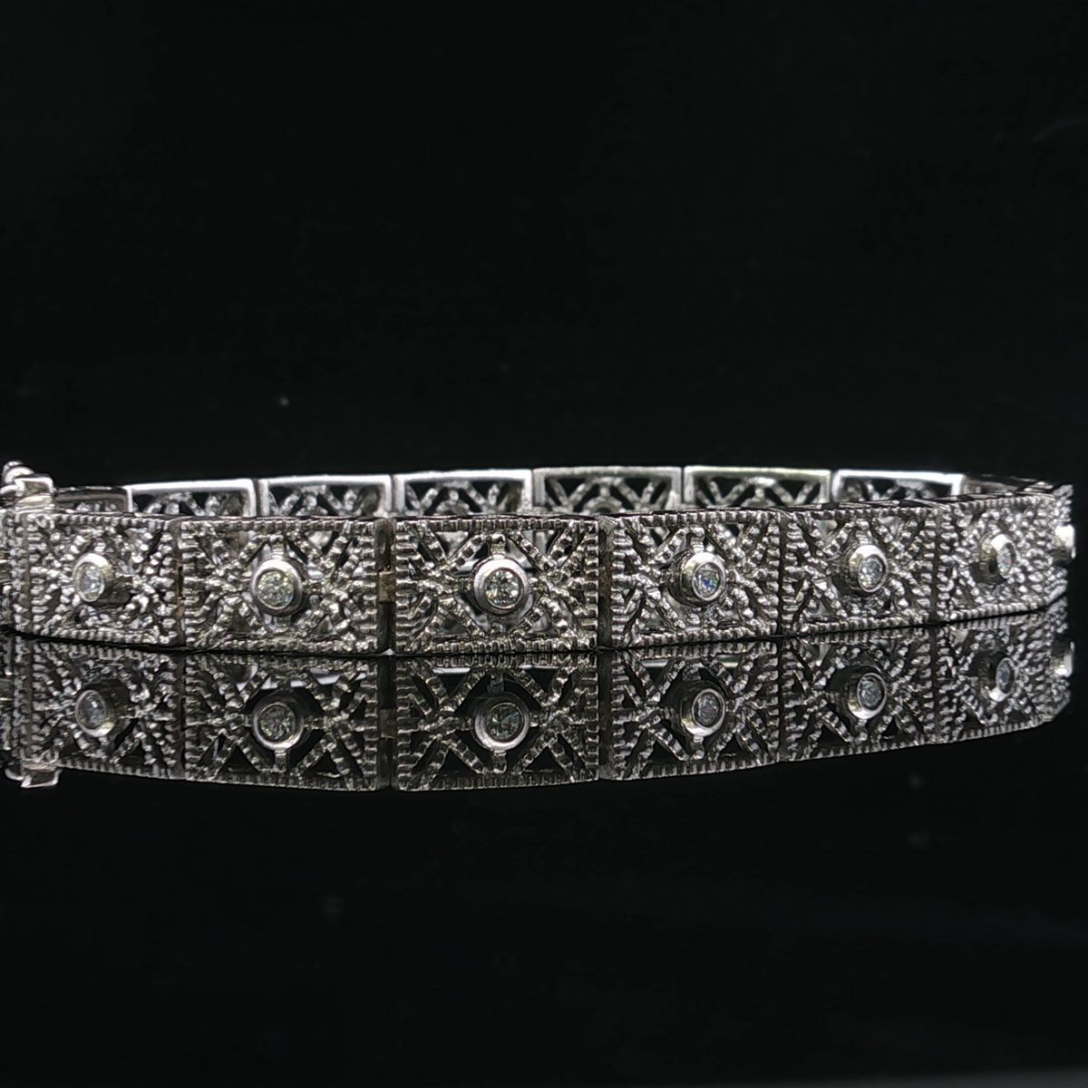 Estherine Silver Filigree CZ Link Bracelet
