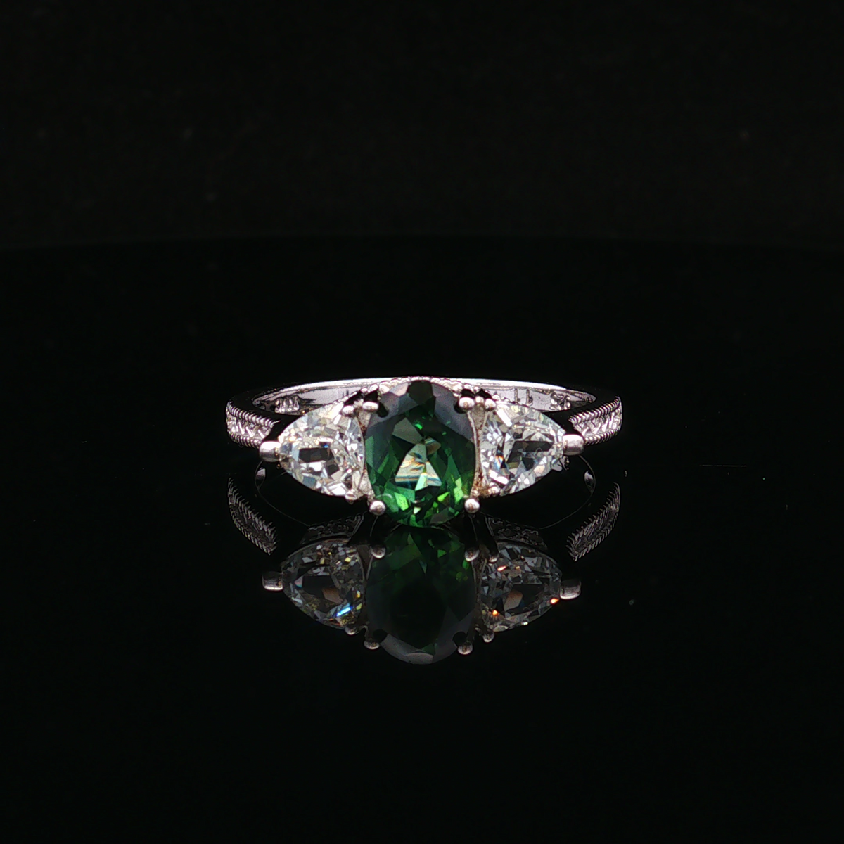 Hollisa Sterling Silver Three Stone Green & White Ring