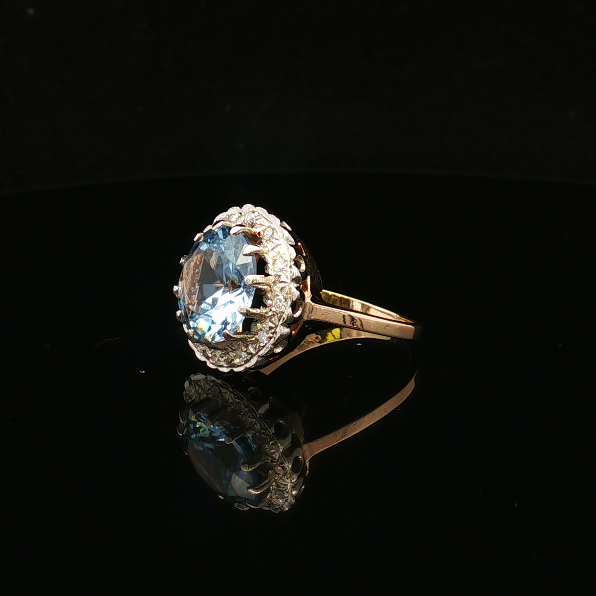 Esmee 14K Two Tone 9 CT Blue Topaz & Diamond Halo Ring