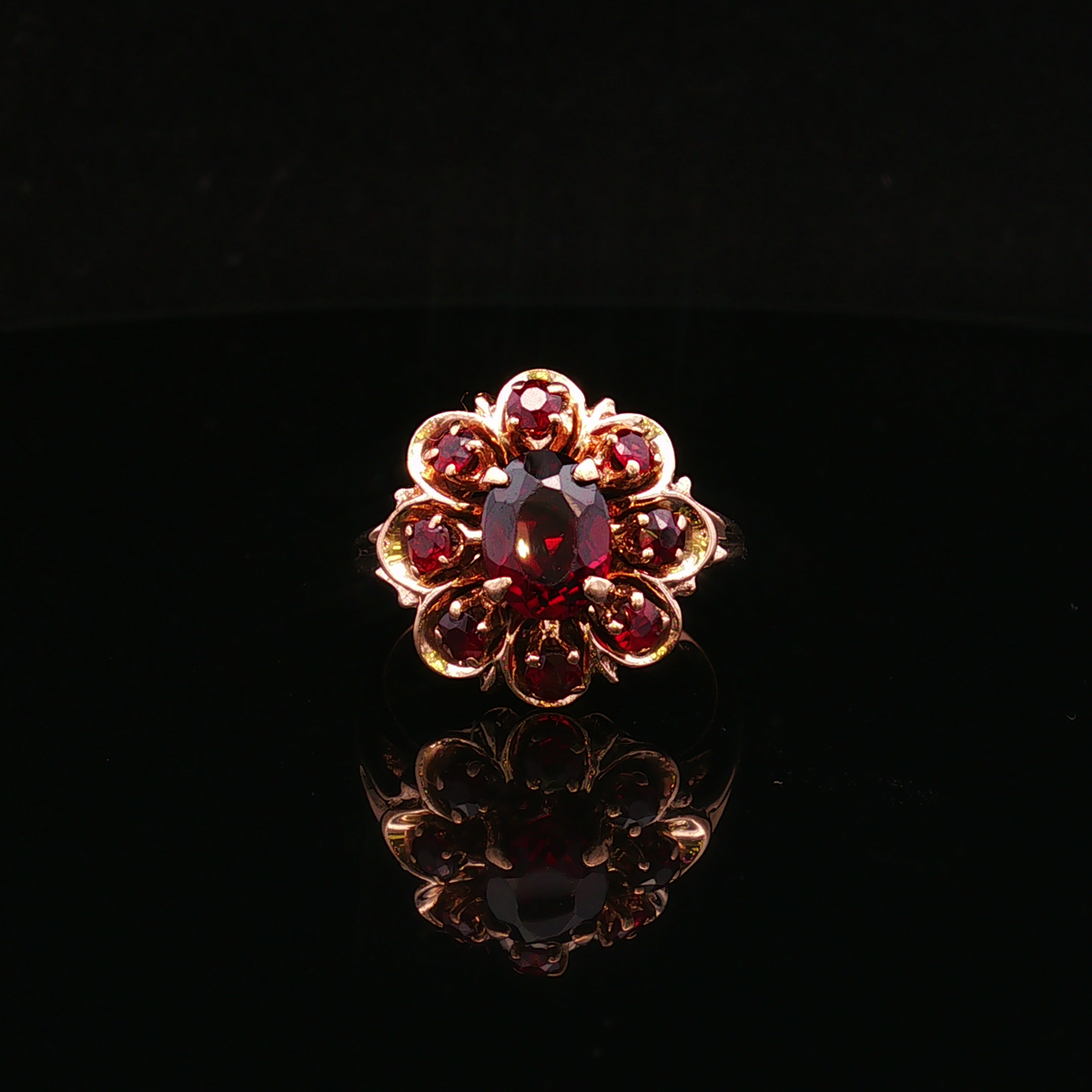 Ruthine Garnet 9-Stone Yellow Gold Ring