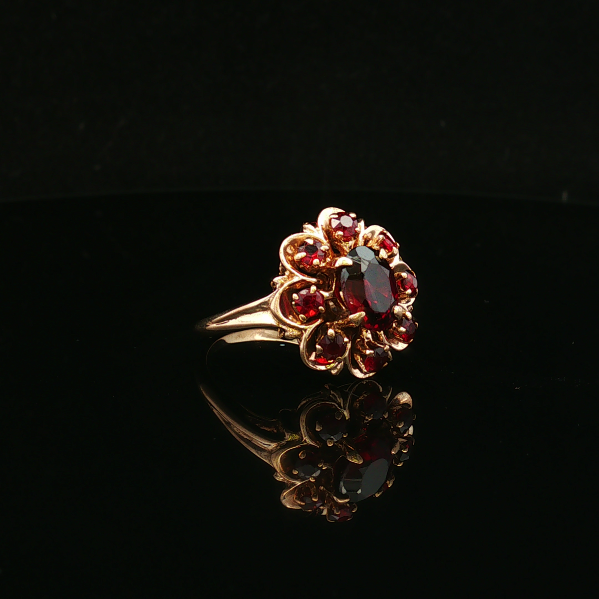 Ruthine Garnet 9-Stone Yellow Gold Ring