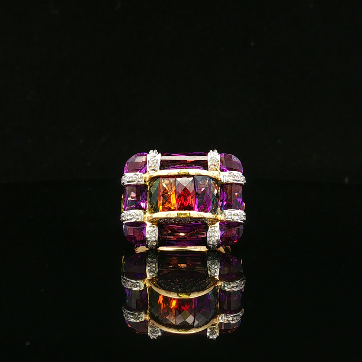 Elowena 18K Two Tone Multi Gemstone & Diamond Ring