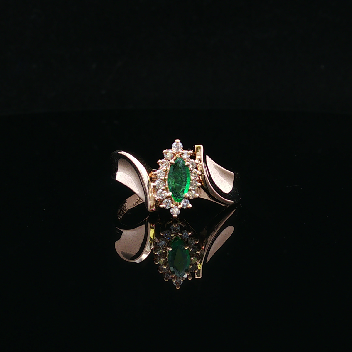 Ardena 14KY Marquise Emerald & Diamond Ring