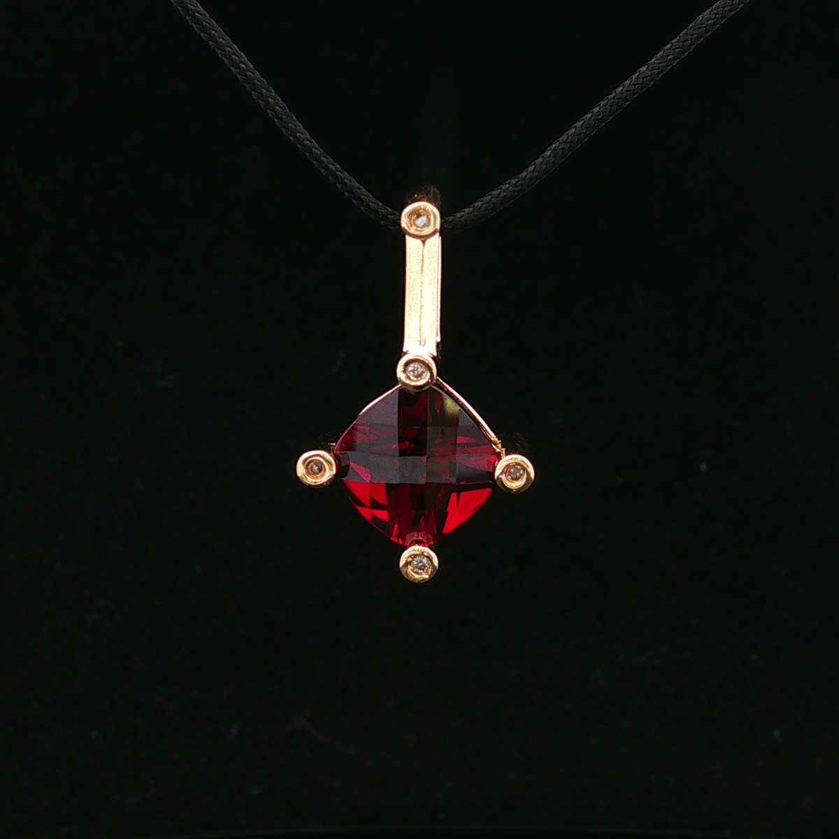 Violete 14KY 5 CT Checkerboard Garnet & Diamond Pendant