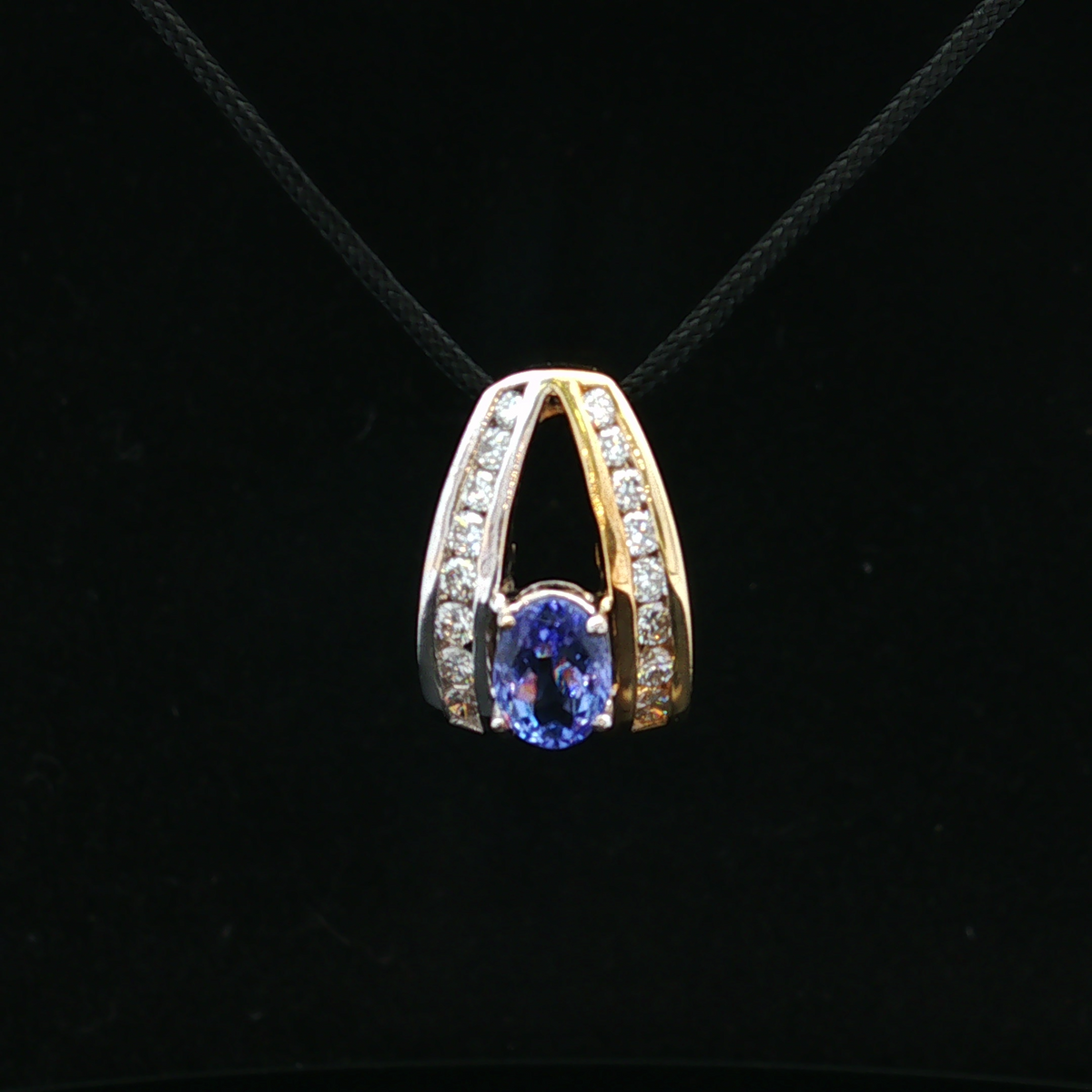 Noemia 18K Two Tone Oval Tanzanite & Diamond Pendant