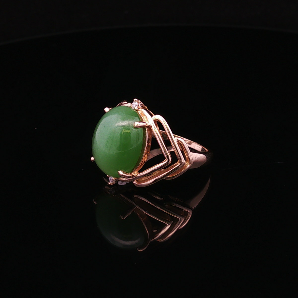 Zaralyn 14K Yellow Gold Cats Eye Jade & Diamond Ring