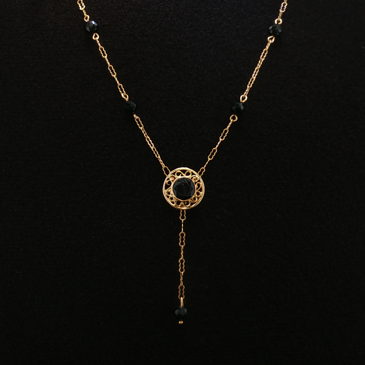 Virgie 14K Yellow Gold Onyx Lavalier Necklace