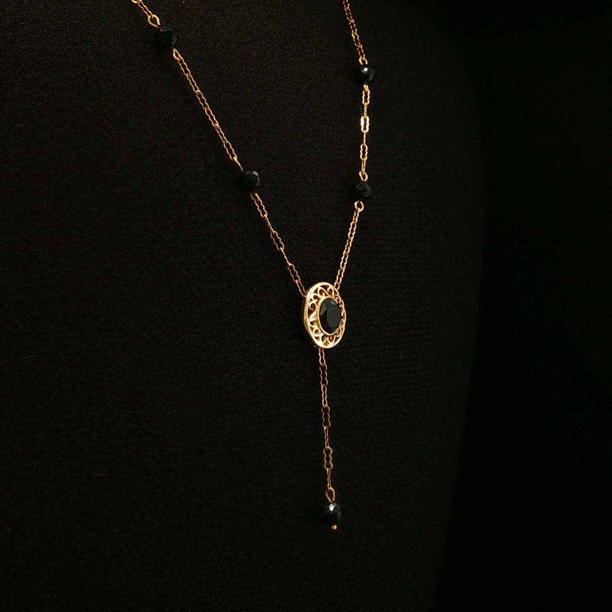 Virgie 14K Yellow Gold Onyx Lavalier Necklace