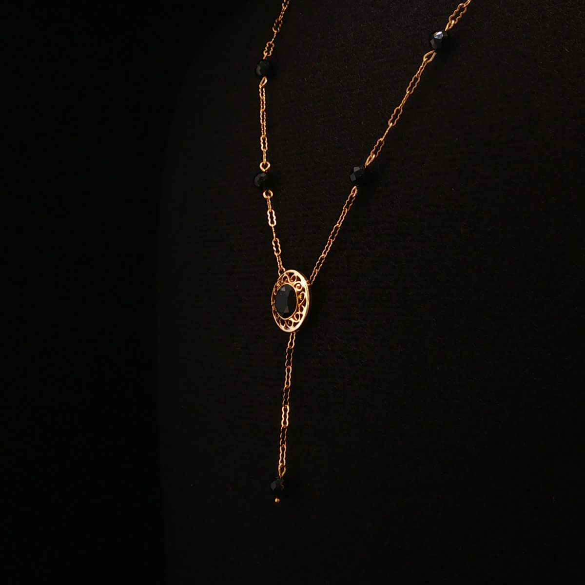 Virgie 14K Yellow Gold Onyx Lavalier Necklace