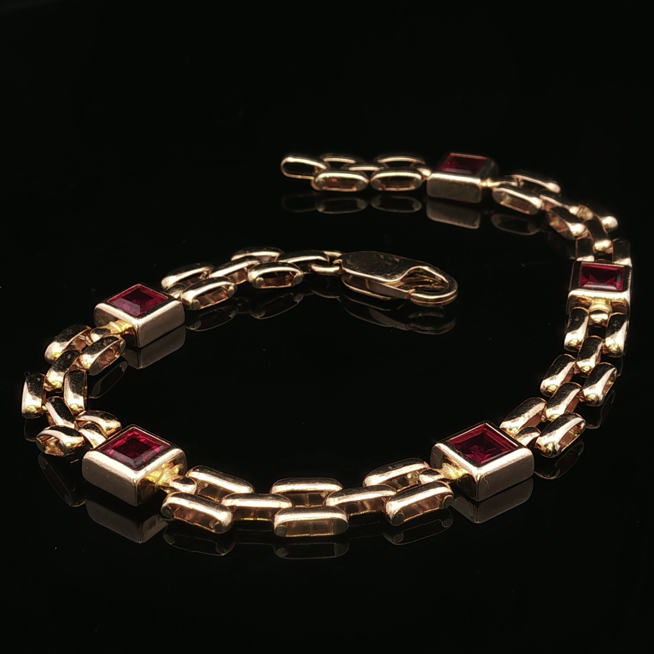 Trinity Ruby Link Bracelet 14K Gold