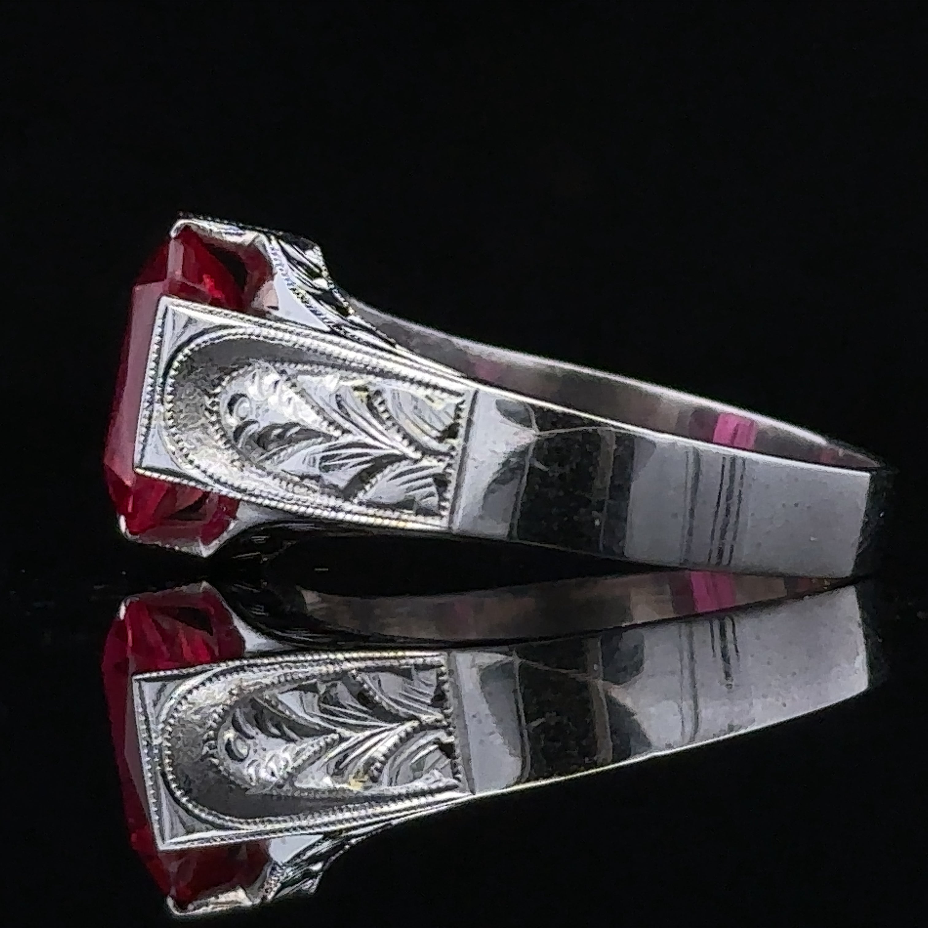 Isaac 10KW Antique Synthetic Ruby Ring