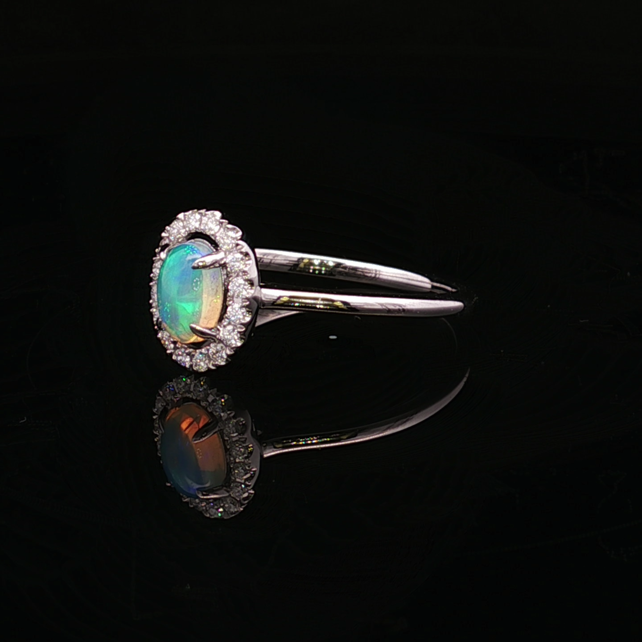 Jimena 14K White Gold Opal Ring with Diamond Halo Accent