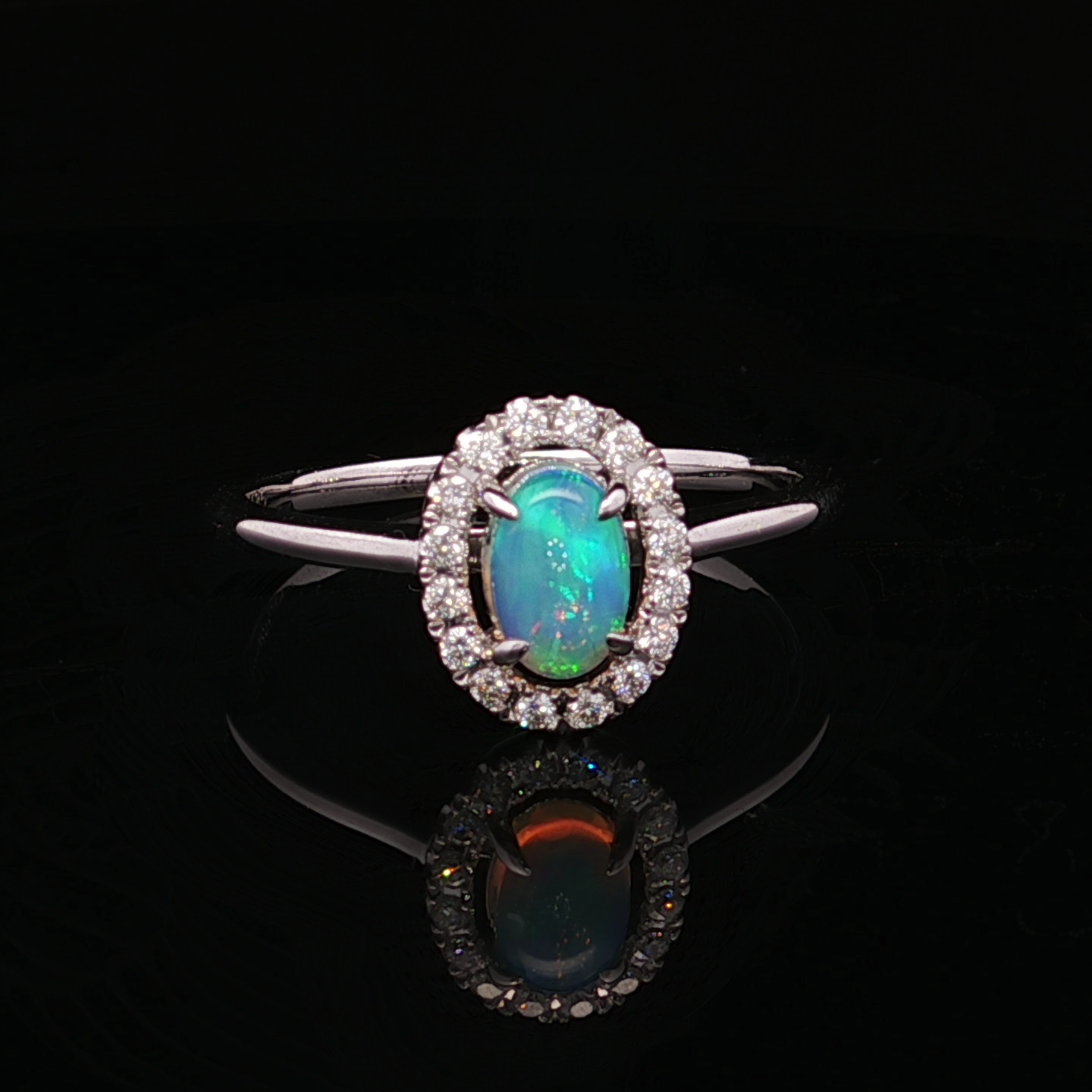 Jimena 14K White Gold Opal Ring with Diamond Halo Accent