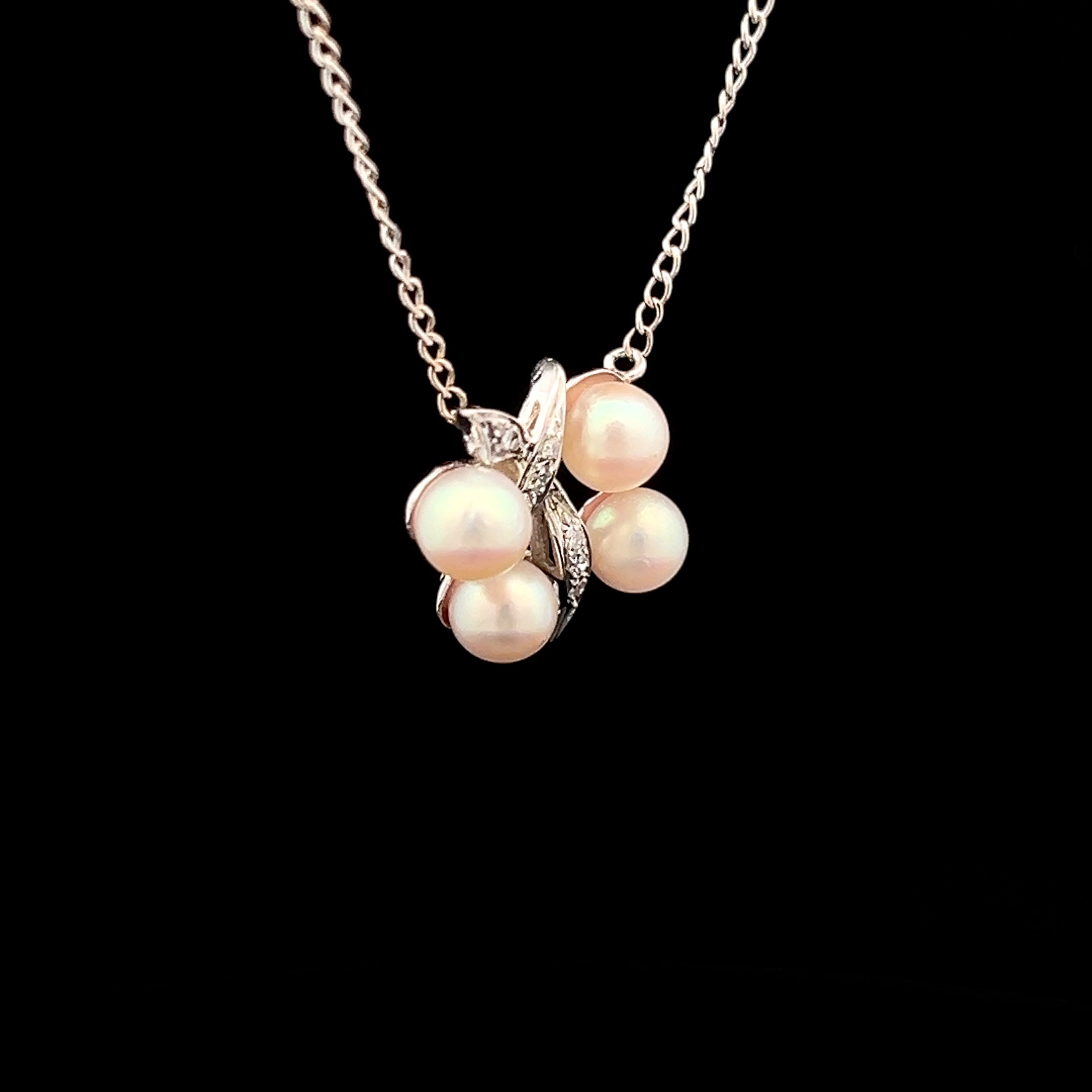 Sibil 14K White Gold Necklace with 4 Pearls & .035 CTW Diamond