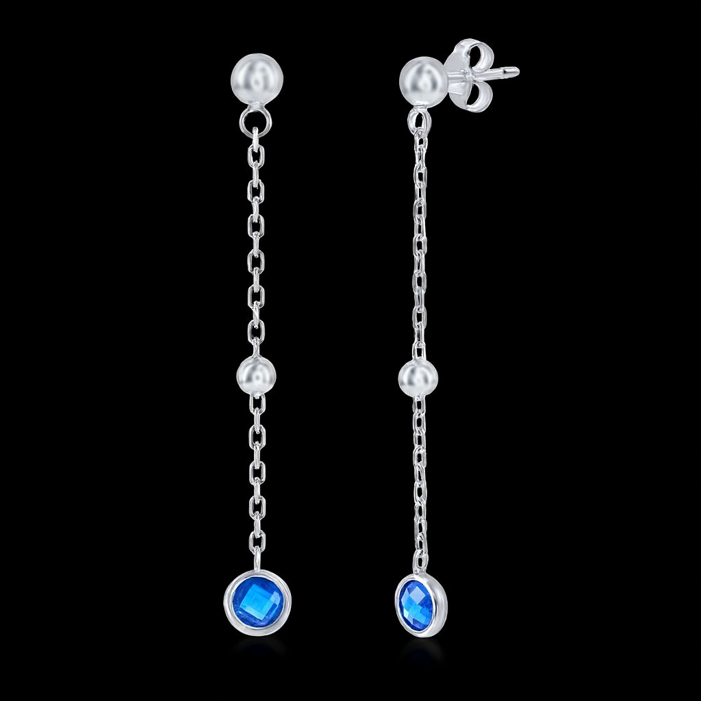 Sterling Silver Blue CZ Bezel Dangle Earrings