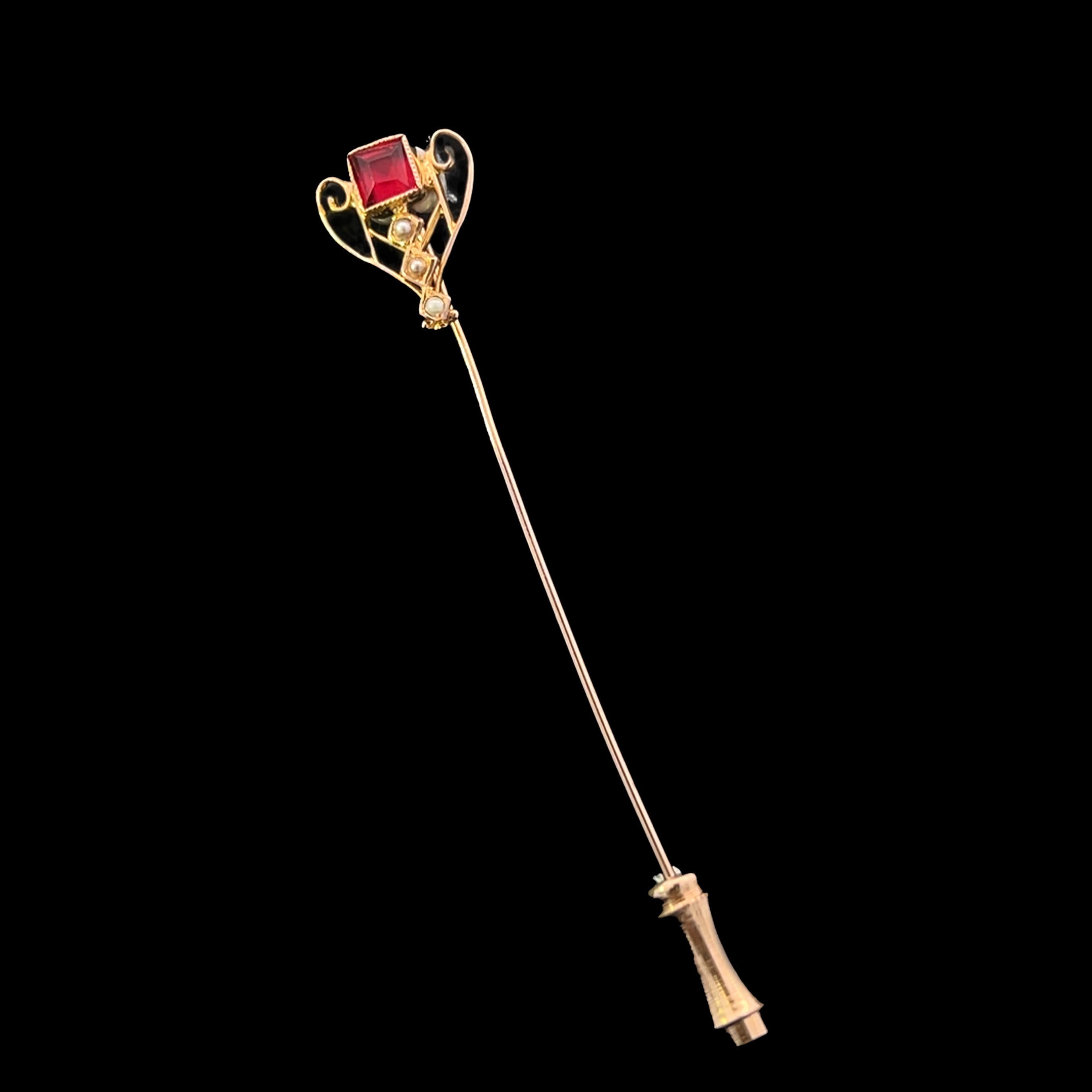 Evangeline 14K Yellow Gold Square Ruby & Seed Pearl Stick Pin