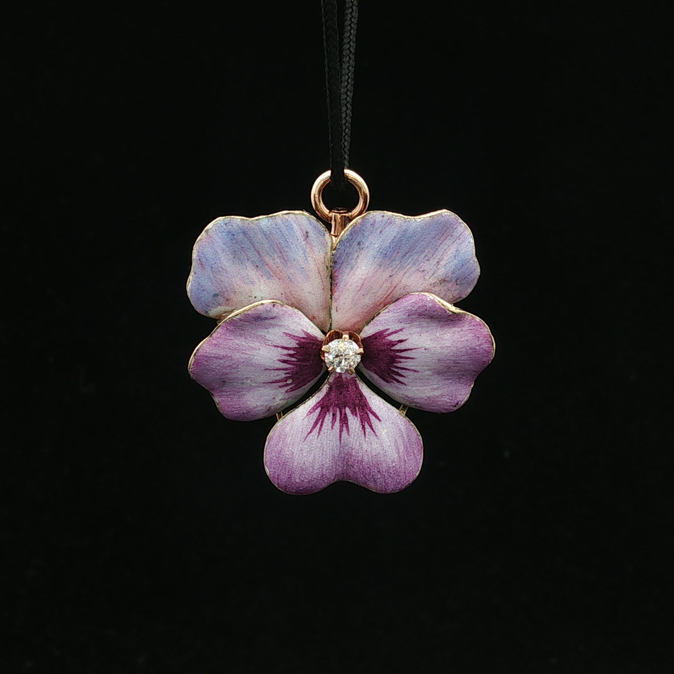 Violet Yellow 14 Karat Enamel Diamond Nature Pin