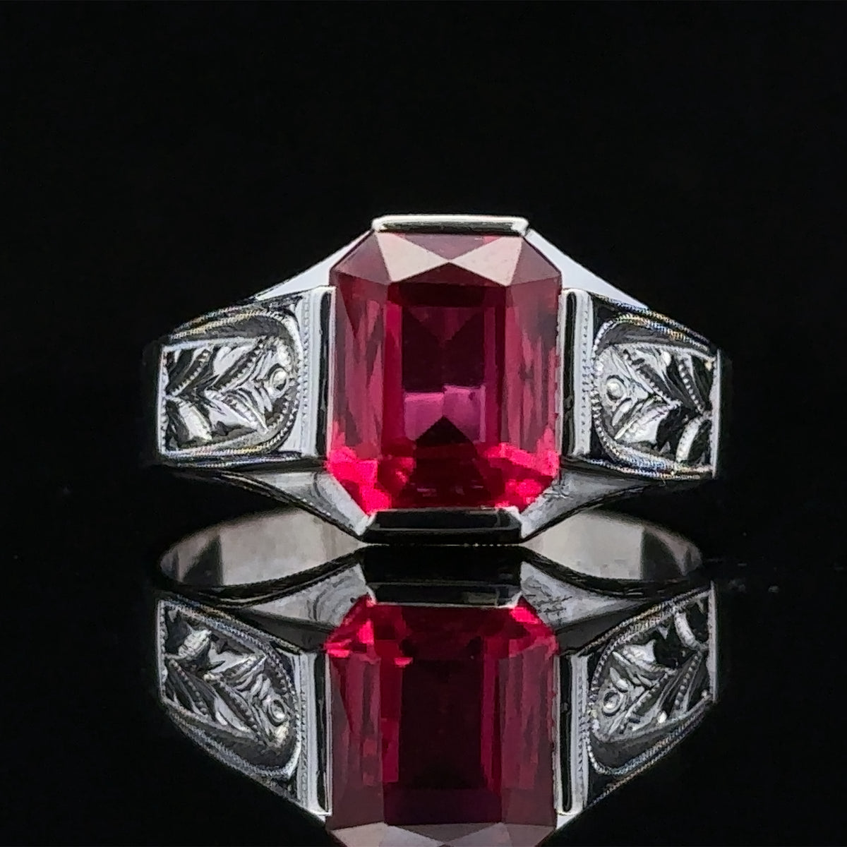 Isaac 10KW Antique Synthetic Ruby Ring