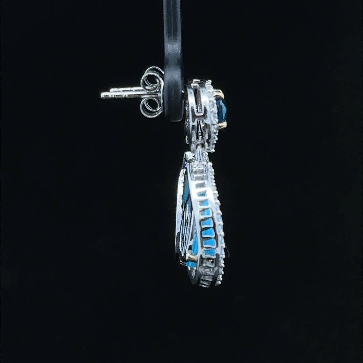 Autumn Two-Tone Silver Dangle Earrings with Turquoise, Blue Topaz, and CZ