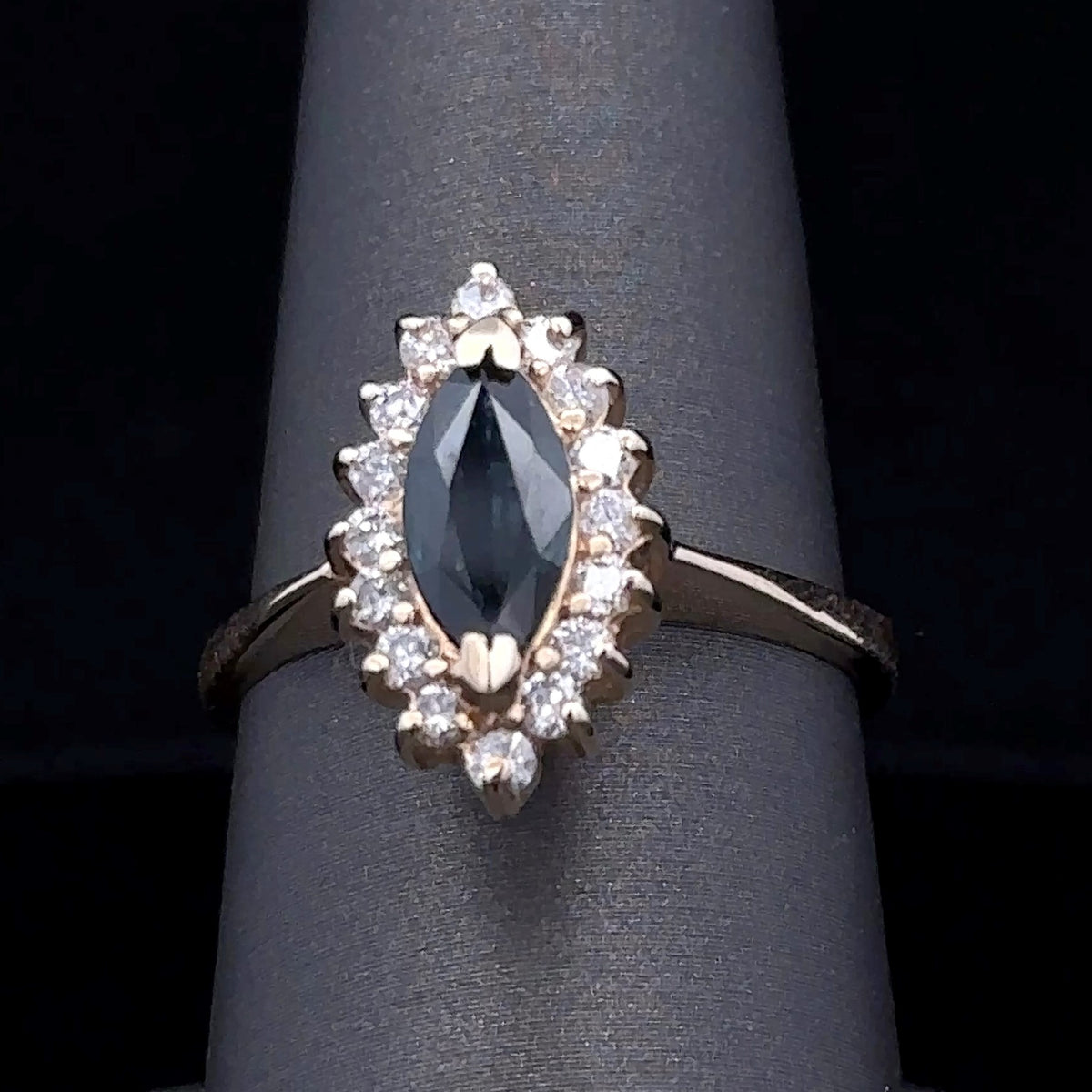 Aspen 14K Yellow Gold Fashion Ring with Marquise Sapphire & Diamonds