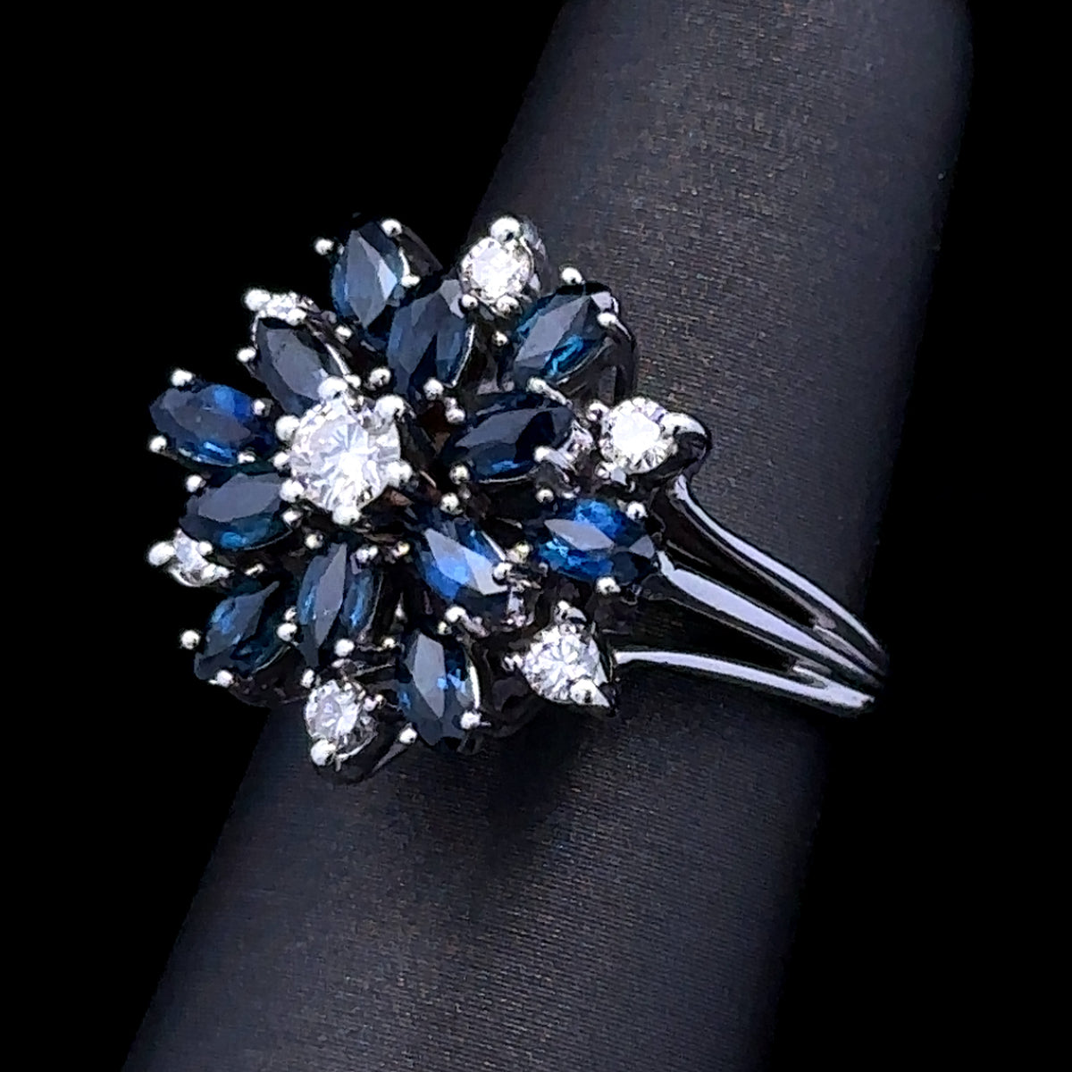 Lauren 14K White Gold Diamond and Marquise Sapphire Ring