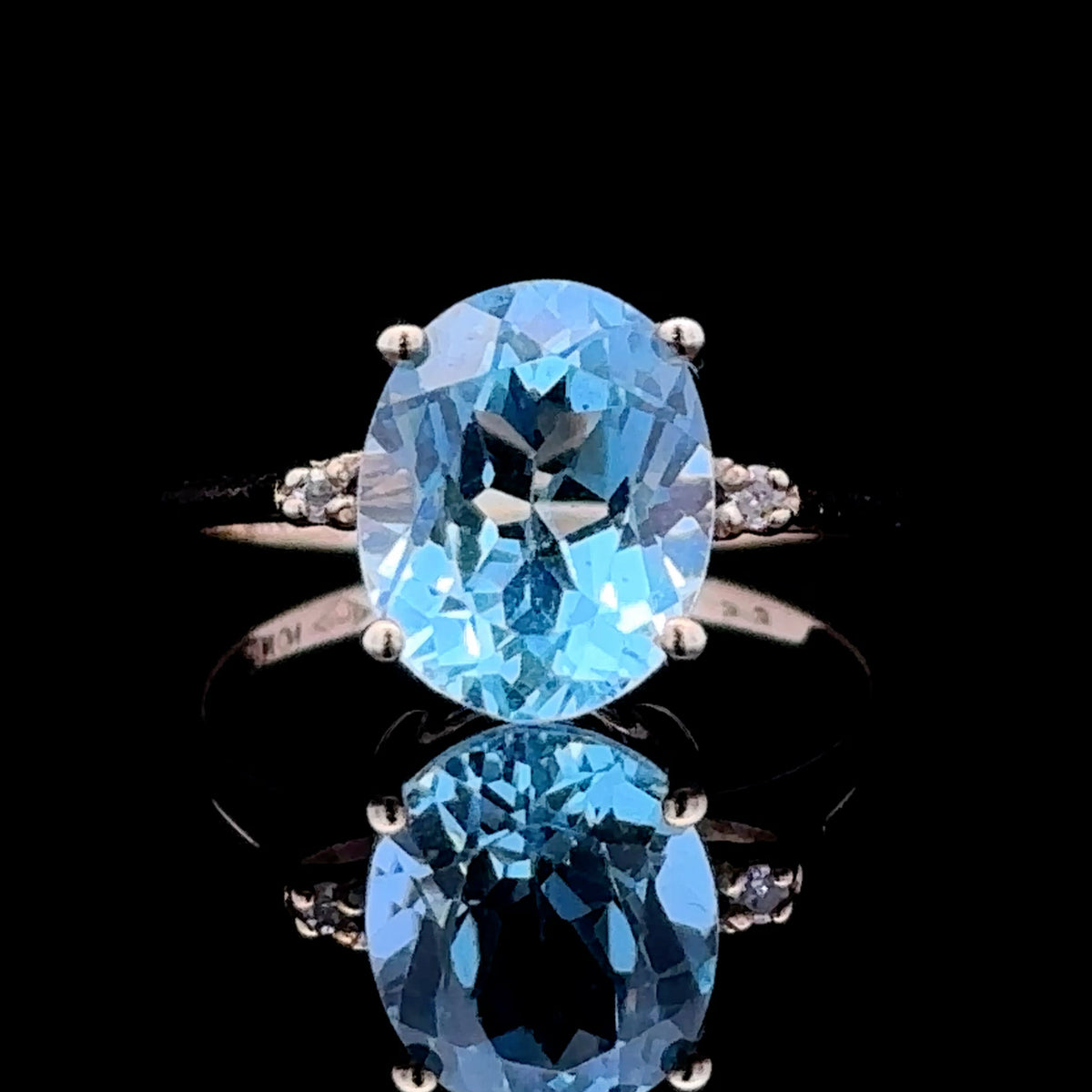 Amy 10K Yellow Gold Oval Blue Topaz and Diamond Accent Ring