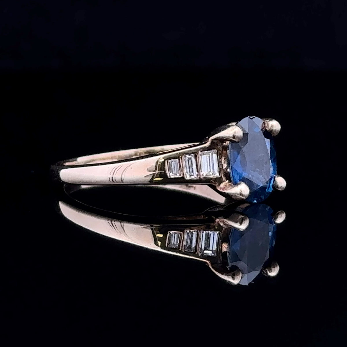 Jacqueline 14K Yellow Gold Oval Sapphire and Baguette Diamond Ring