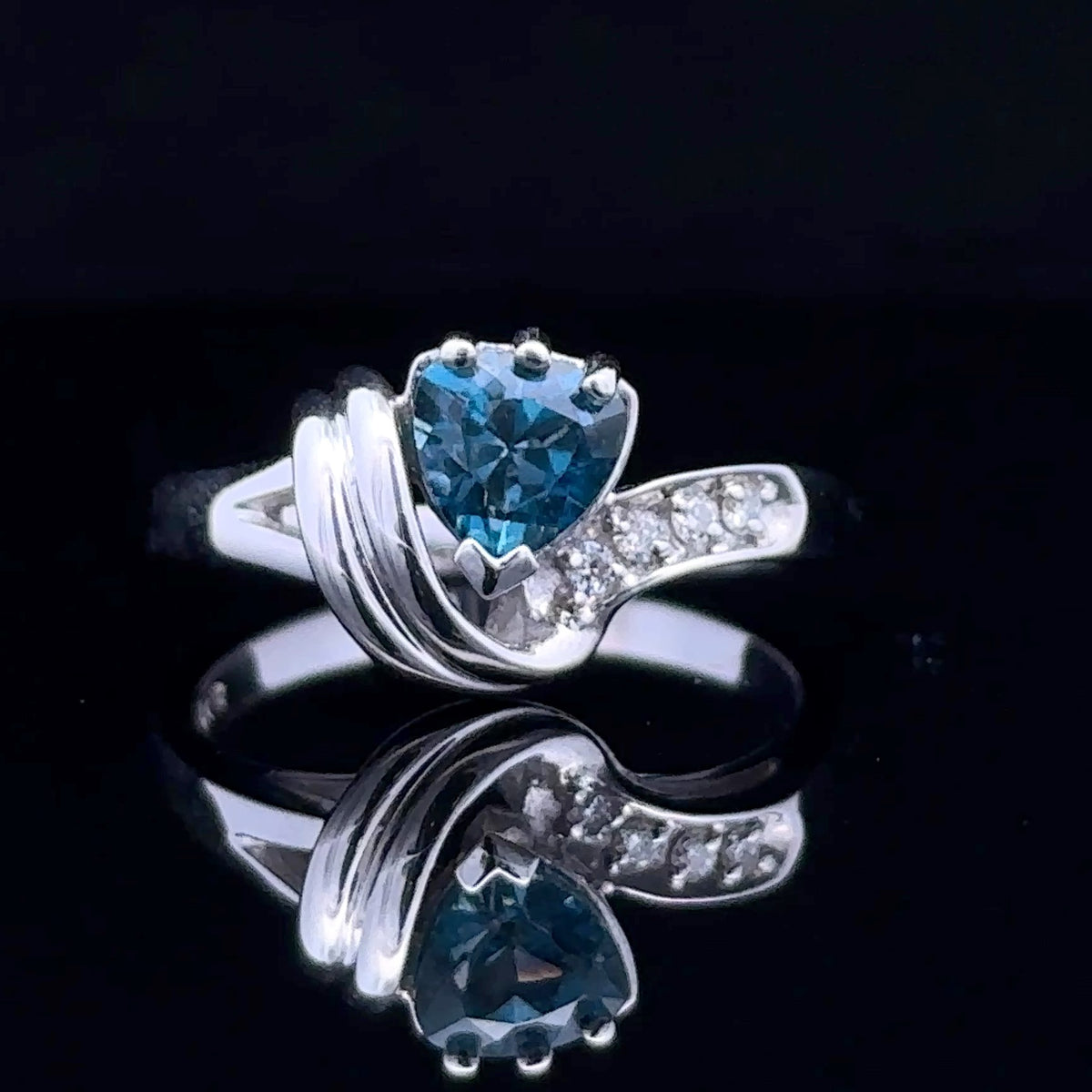 Aubree 14K White Gold London Blue Topaz Heart and Diamond Ring