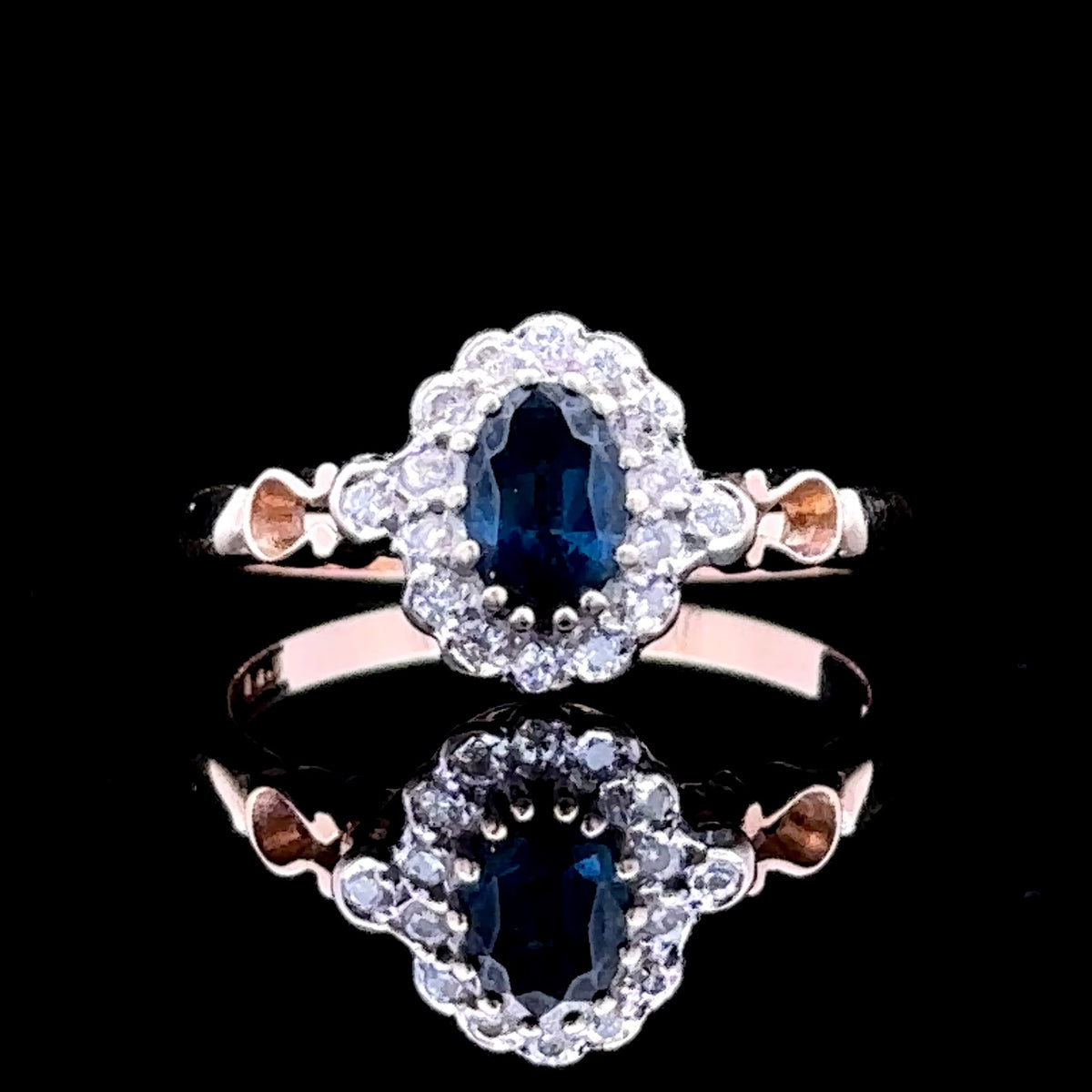 Anaya 14K Two-Tone Halo Ring with Sapphire and Diamonds, Size 6.25