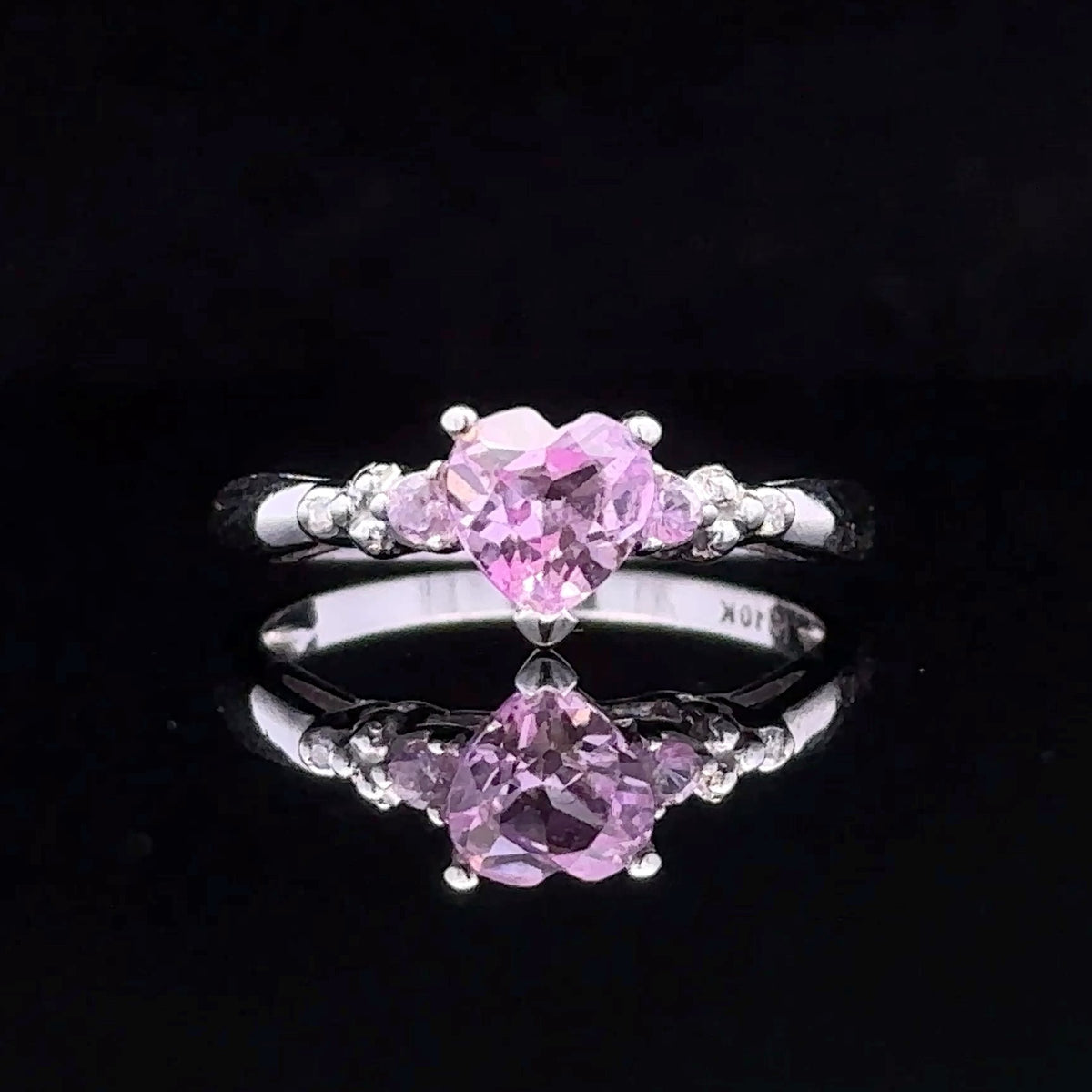 Charlie 10K White Gold Pink Ice Heart Ring with Accent CZs