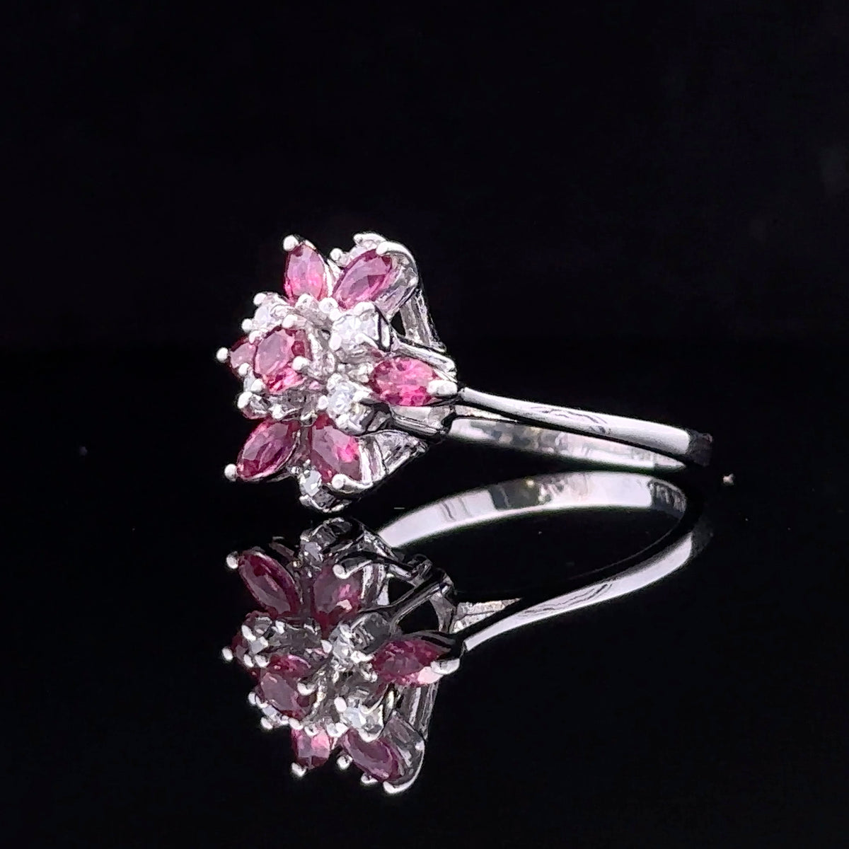 Kelly White 14K Artisan Ring with Marquise Ruby and Diamond