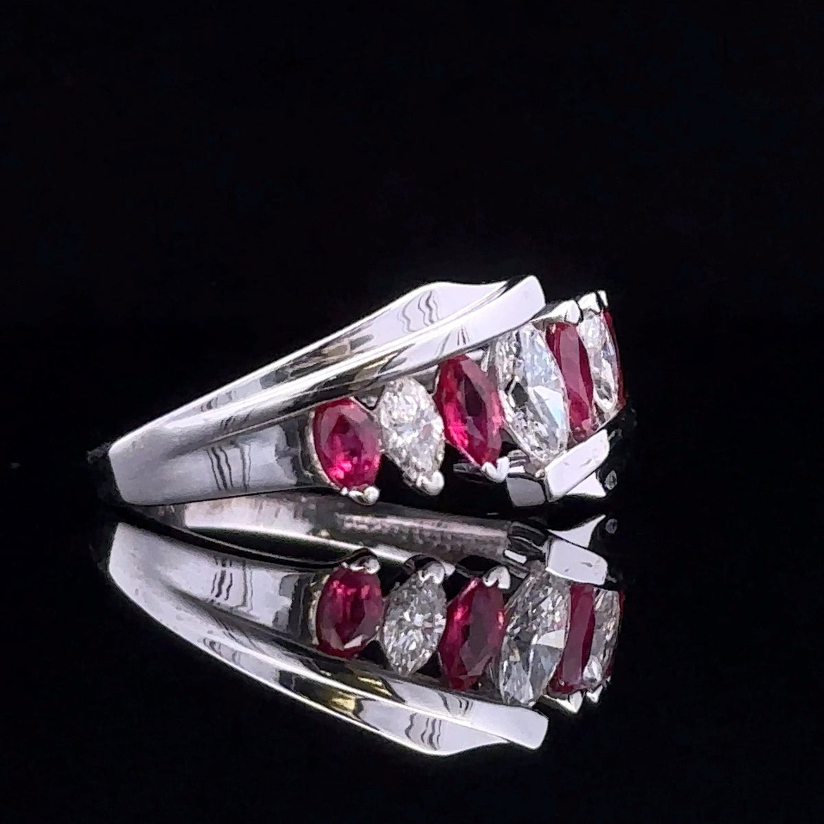Maryam White 10K Seven-Stone Ring with Rubies and Diamonds