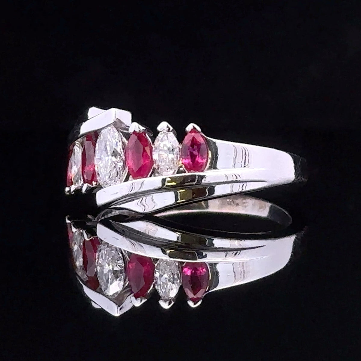 Maryam White 10K Seven-Stone Ring with Rubies and Diamonds