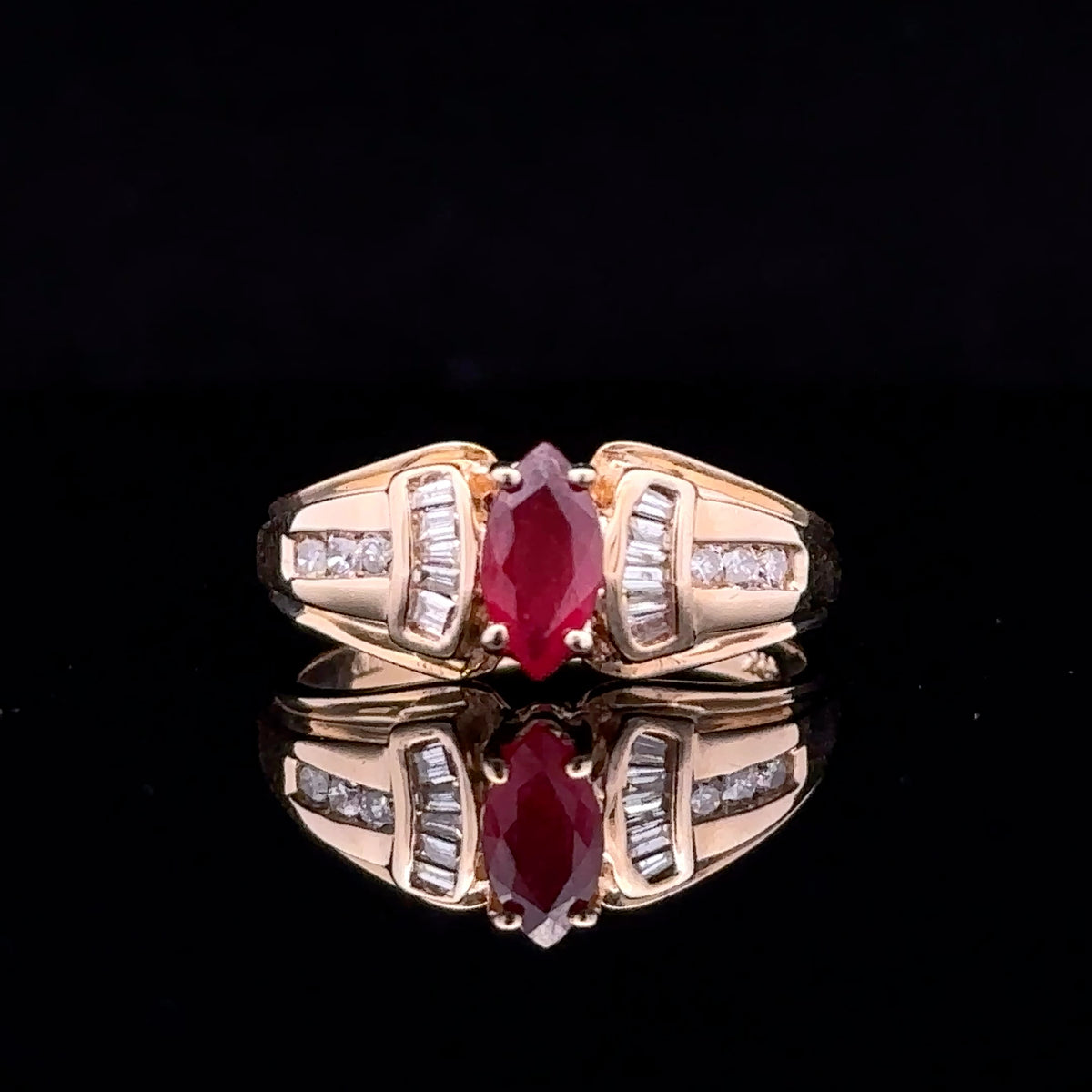 Valeria 10K Yellow Gold Marquise Ruby and Diamond Ring