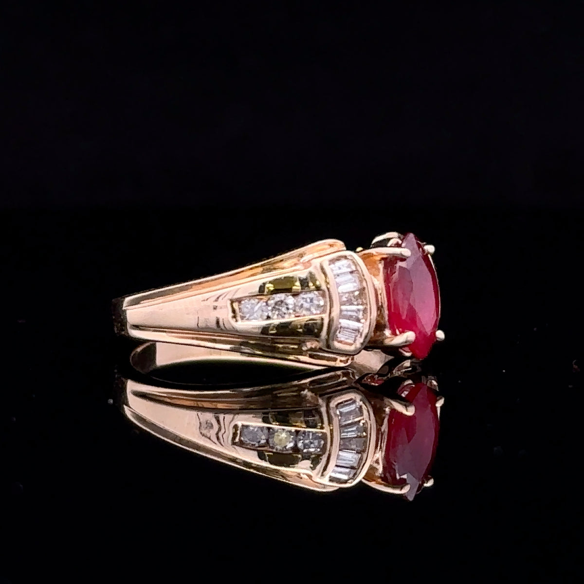 Valeria 10K Yellow Gold Marquise Ruby and Diamond Ring