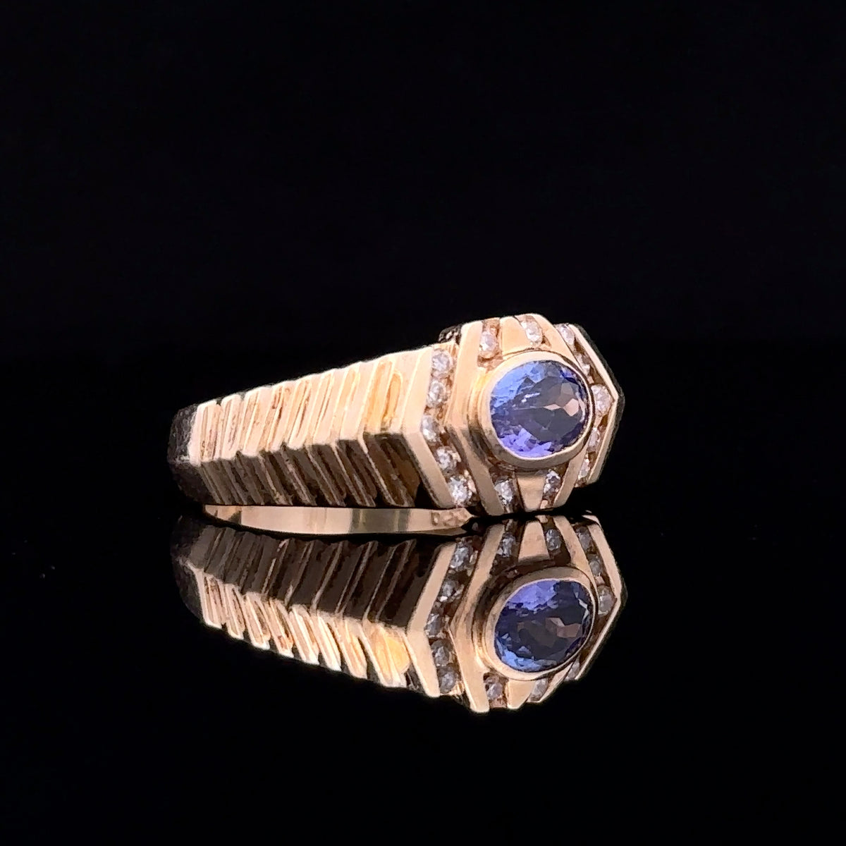 Kataleya Gold Ring with Tanzanite and Diamond Size 8