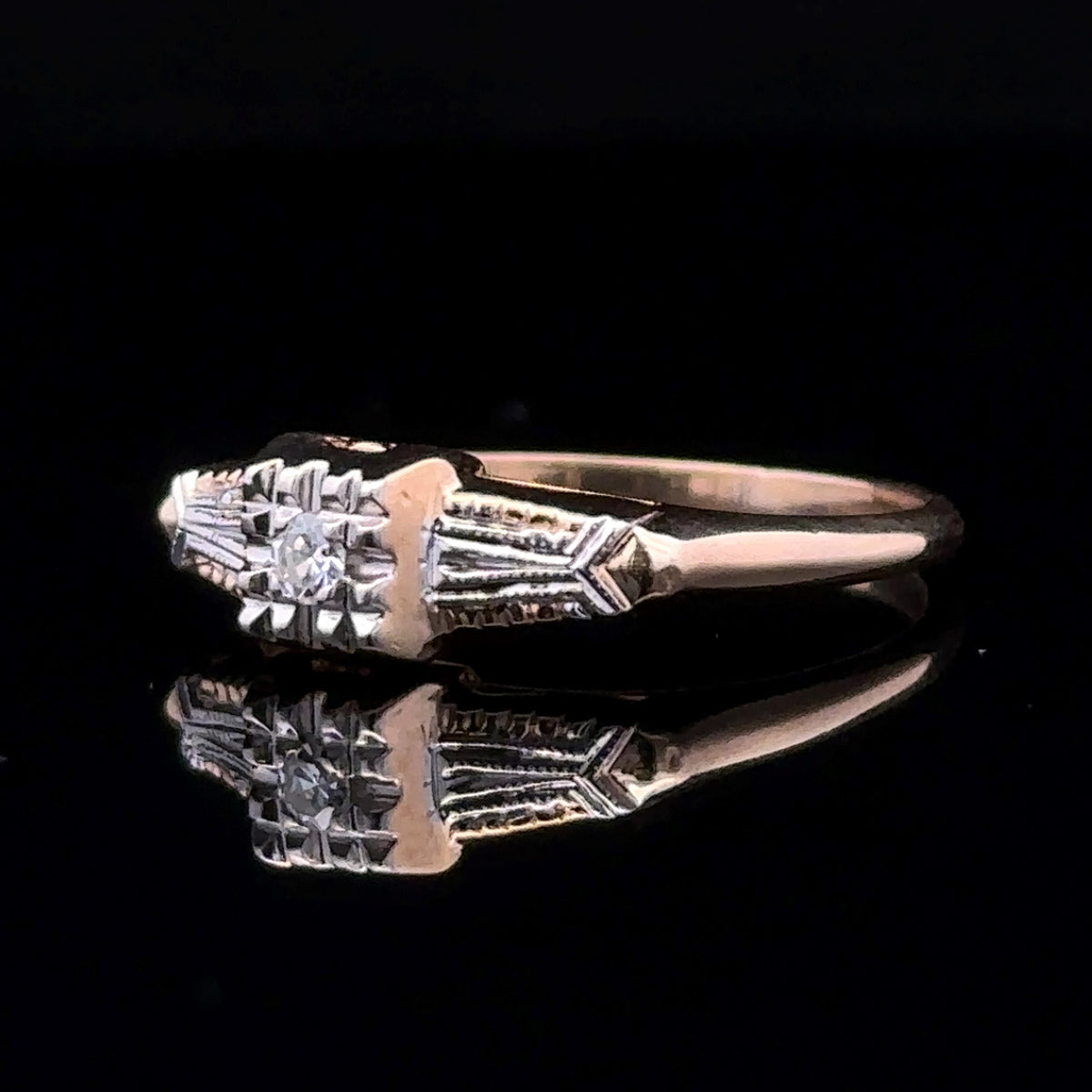 Lyra 14K Two-Tone Vintage Illusion Set Engagement Ring