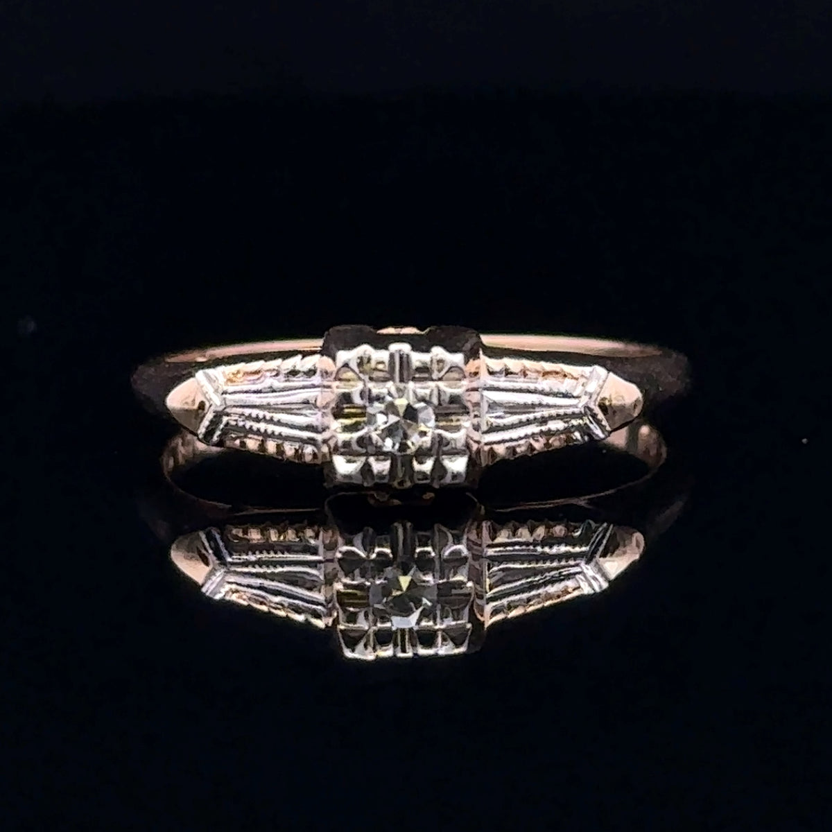 Lyra 14K Two-Tone Vintage Illusion Set Engagement Ring