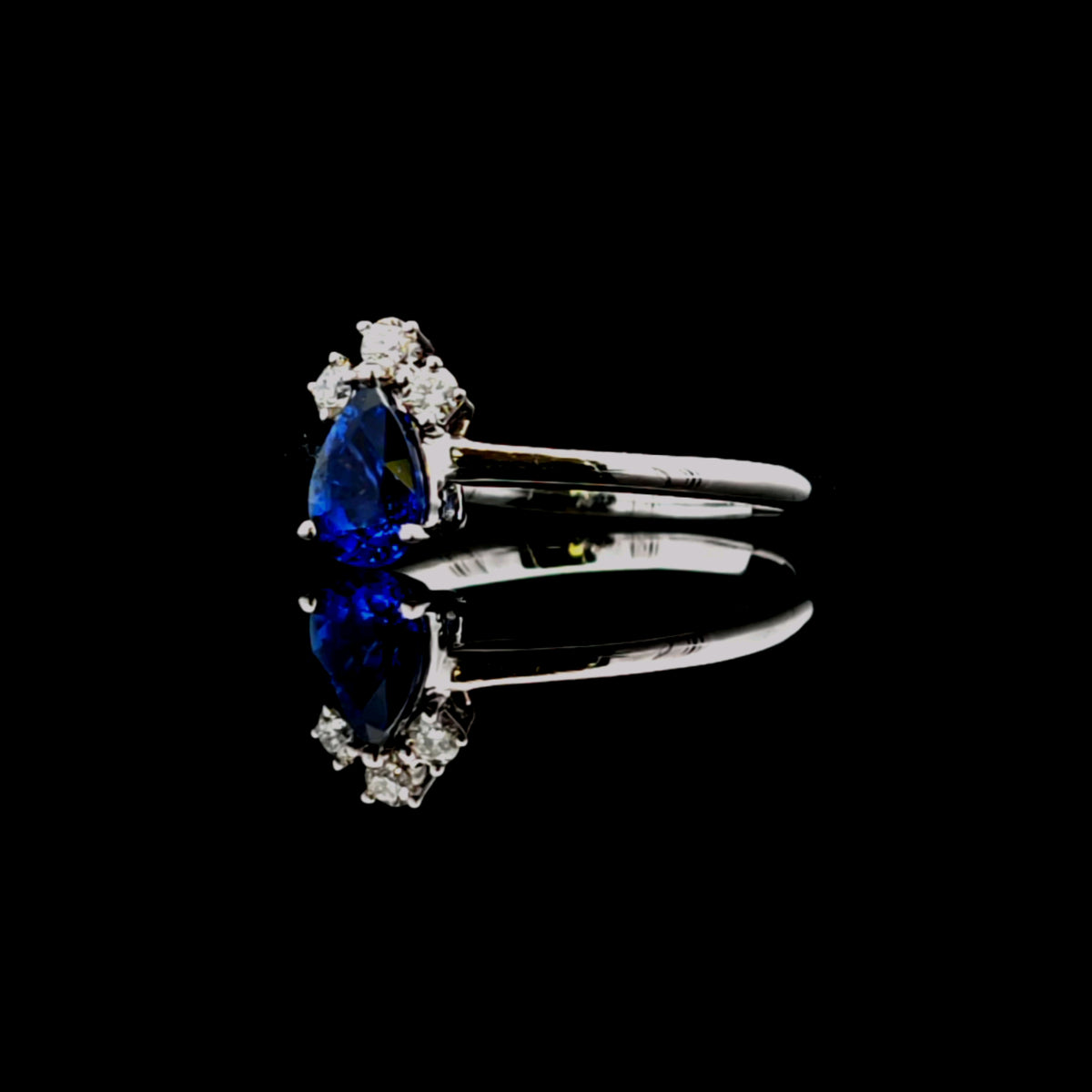 Esmeralda 14K White Gold Art Deco Ring with Blue Sapphire