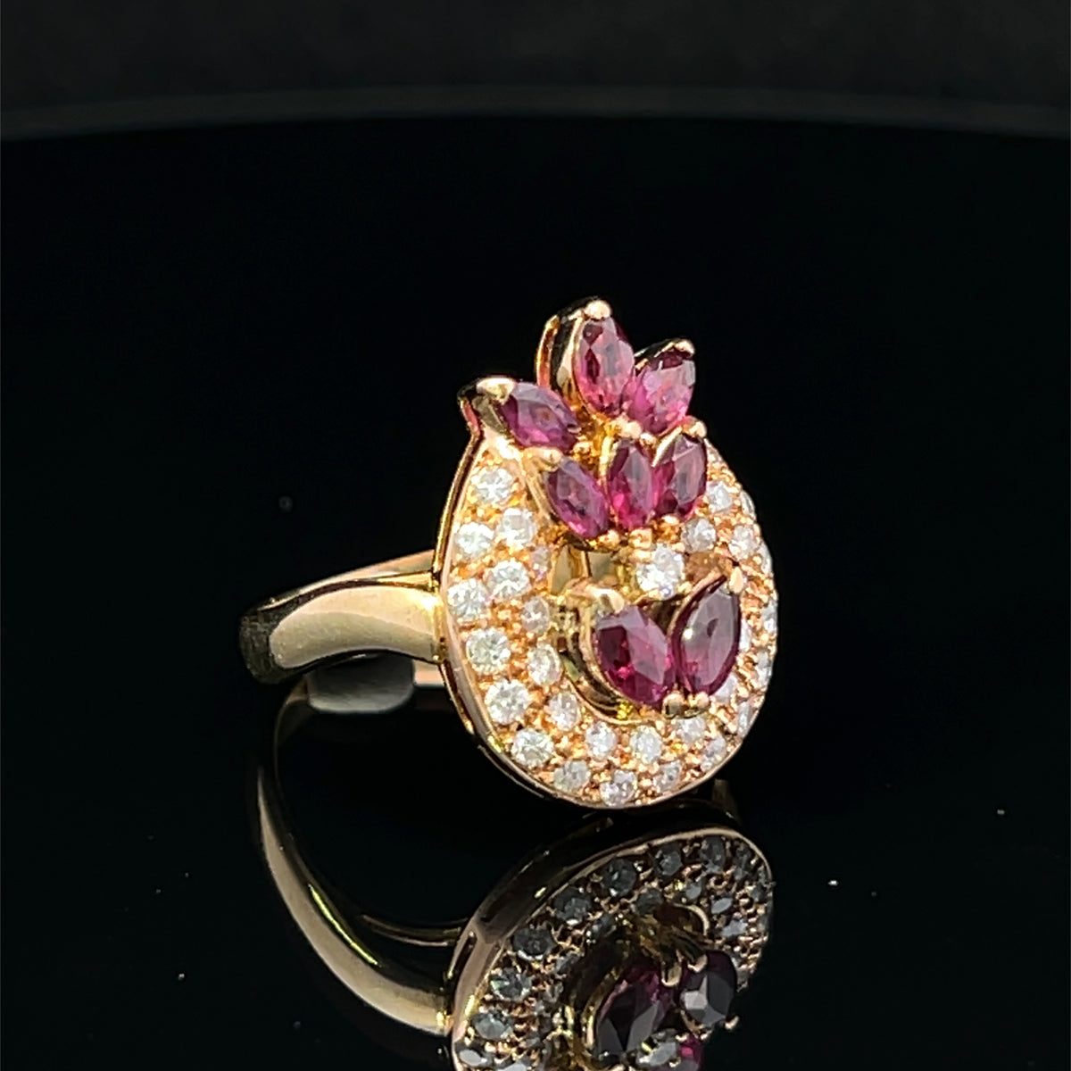 Jessie 14K Yellow Gold Diamond Horseshoe Ring with MQ Ruby Accents