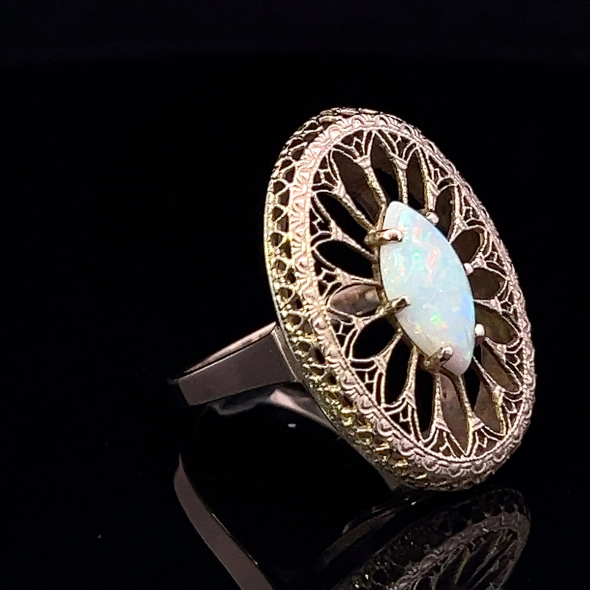 Amaris 14K Yellow Gold Marquise Opal Filigree Ring