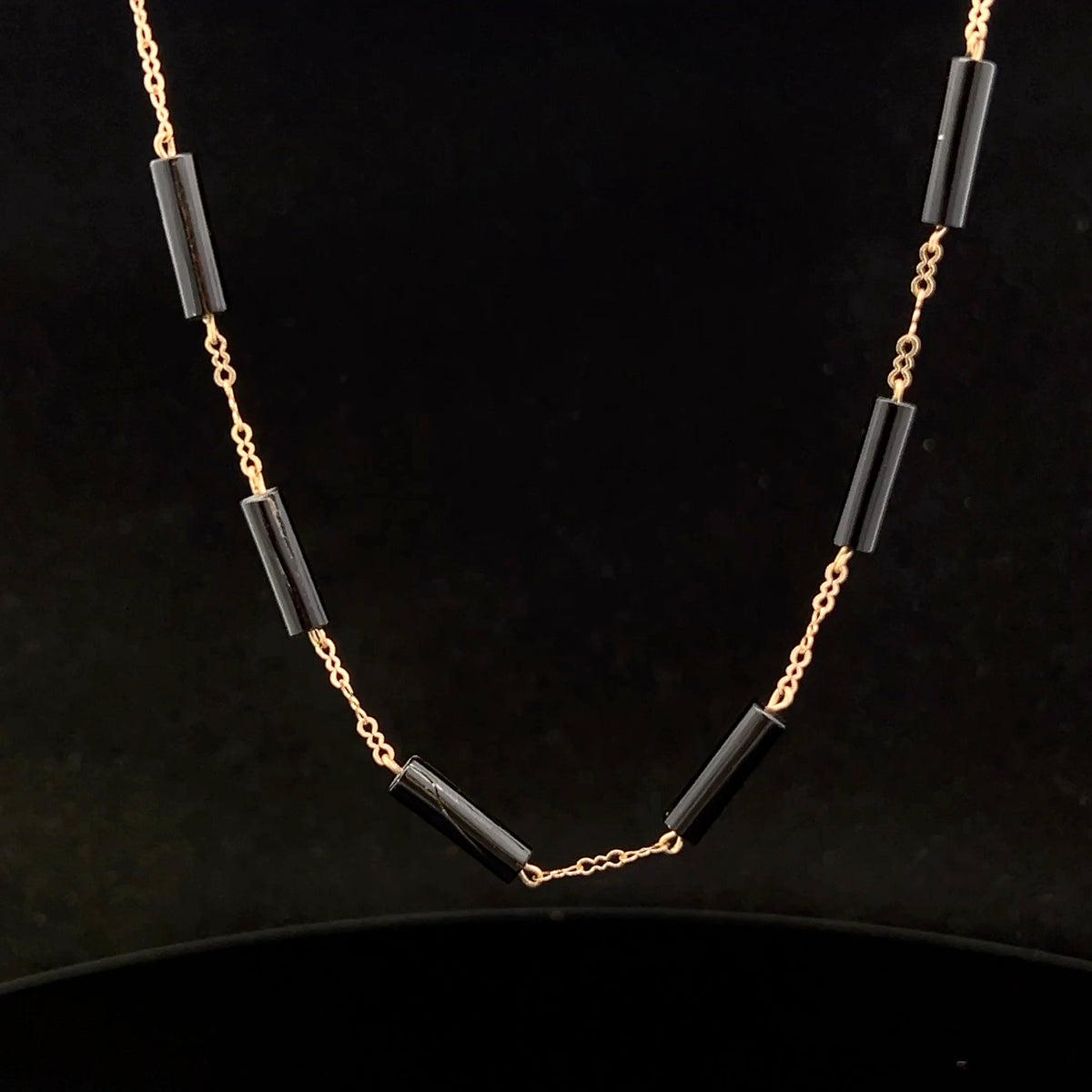 Bernard Passman 18K Yellow Gold Black Coral Bead Necklace