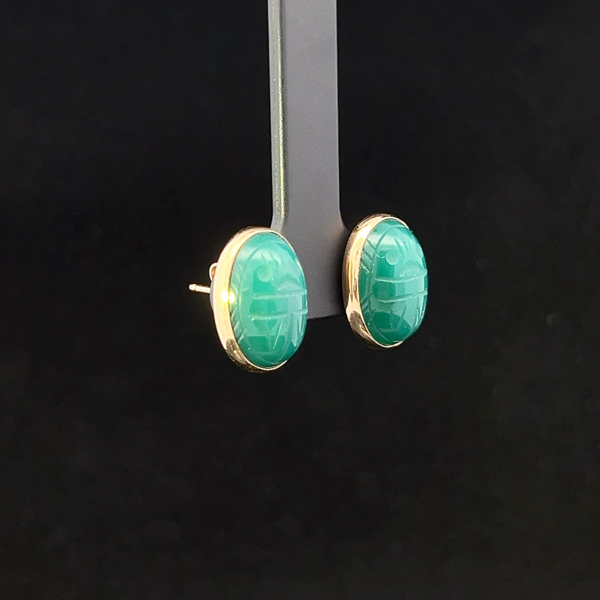 Estelle 14K Yellow Gold Green Scarab Stud Earrings
